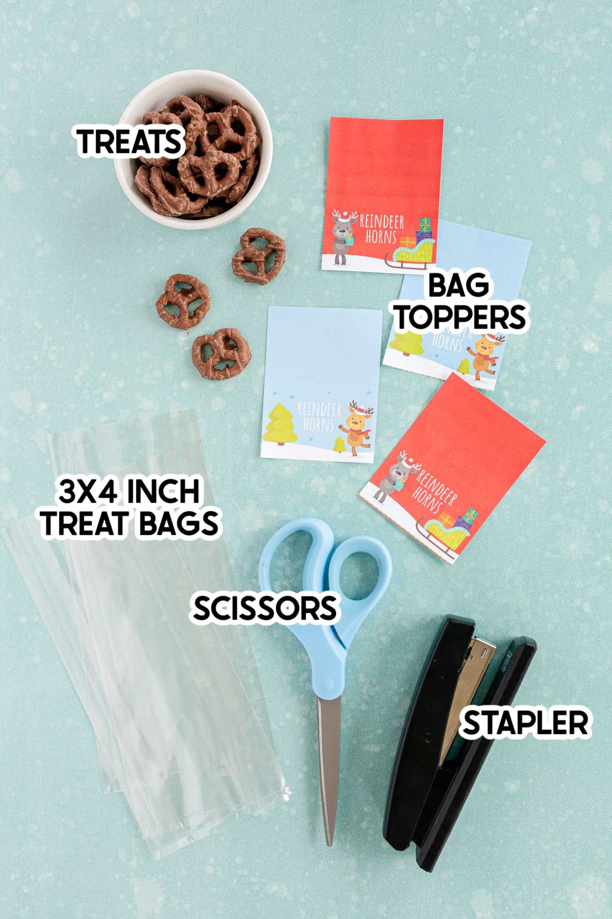 supplies needed to make reindeer poop treat bags