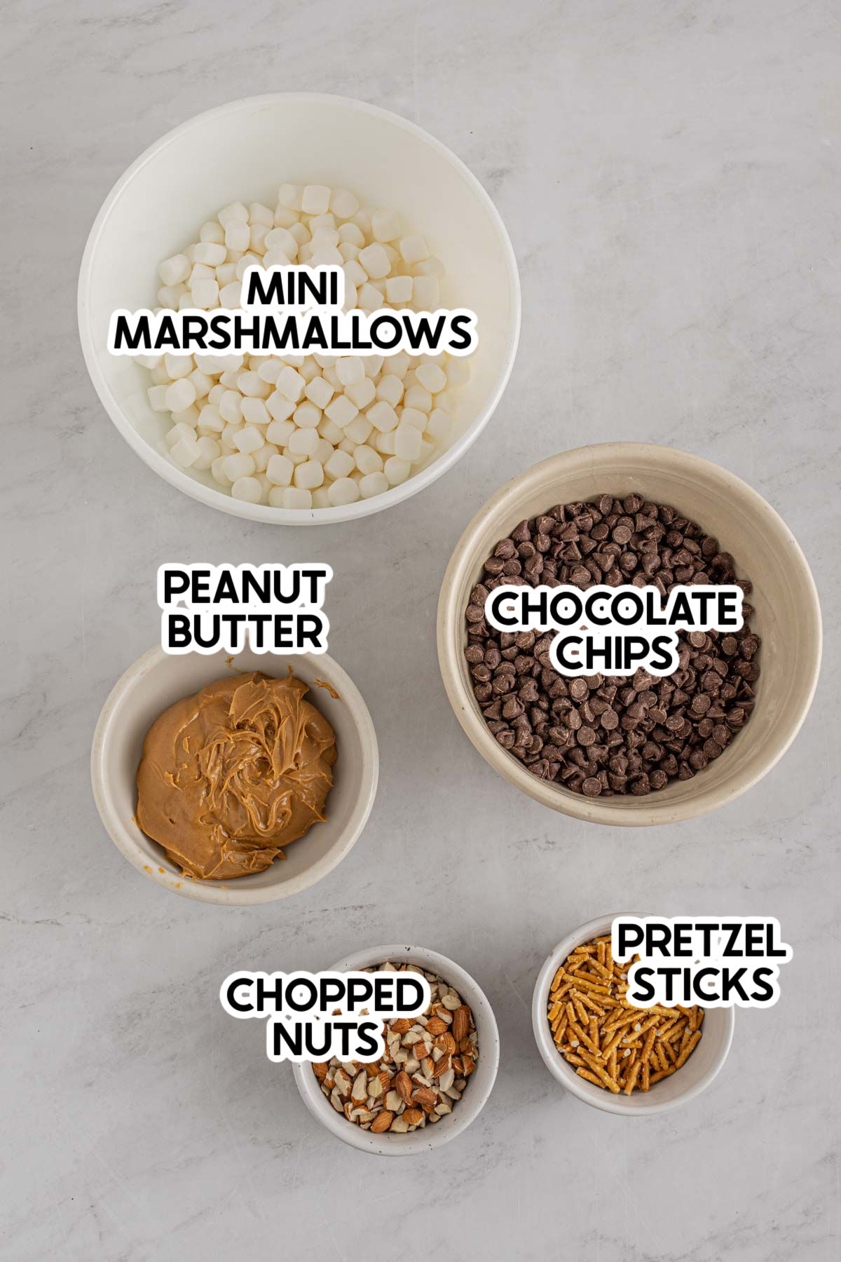 ingredients for rocky road bites with labels