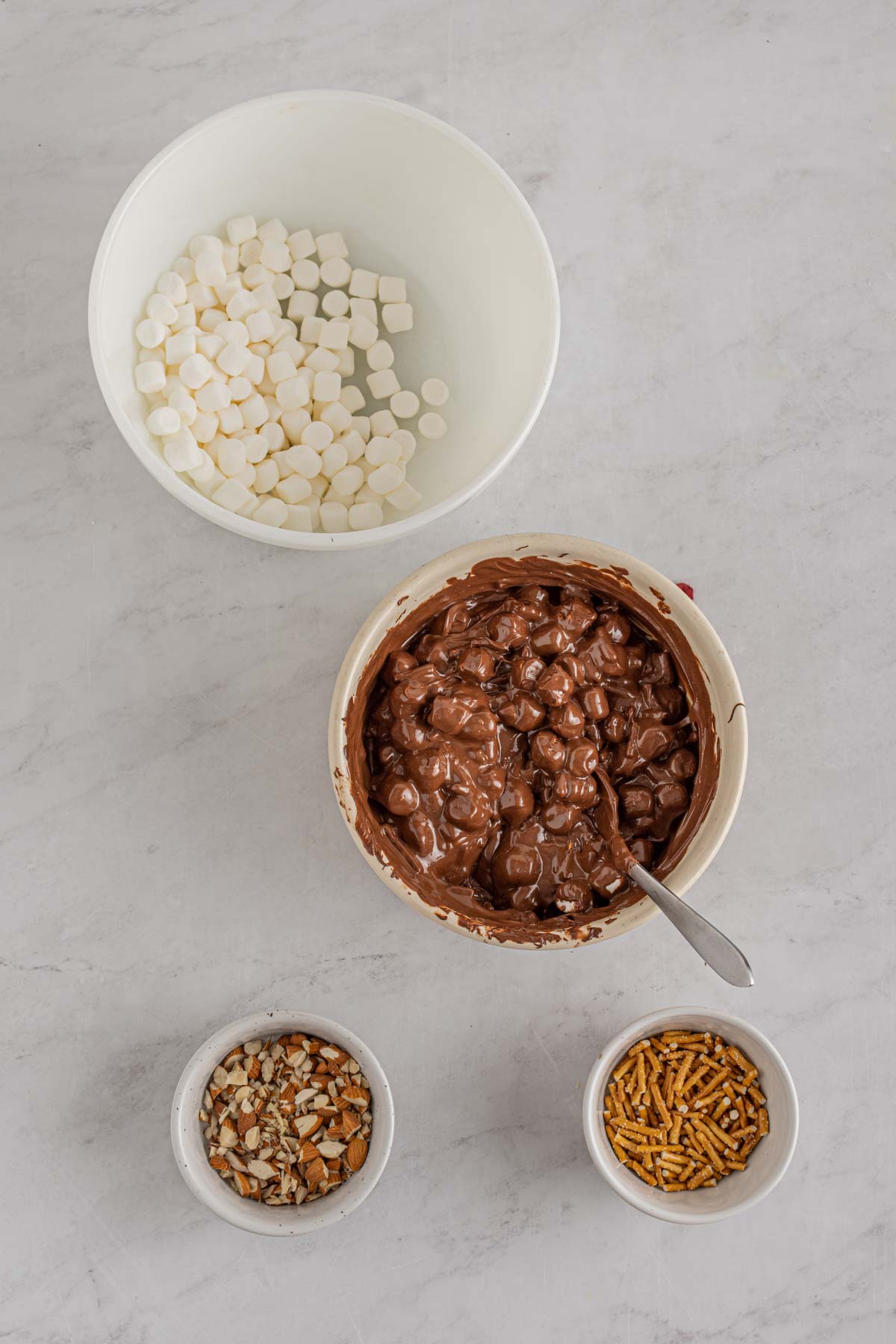 chocolate mixture for rocky road bites in a bowl