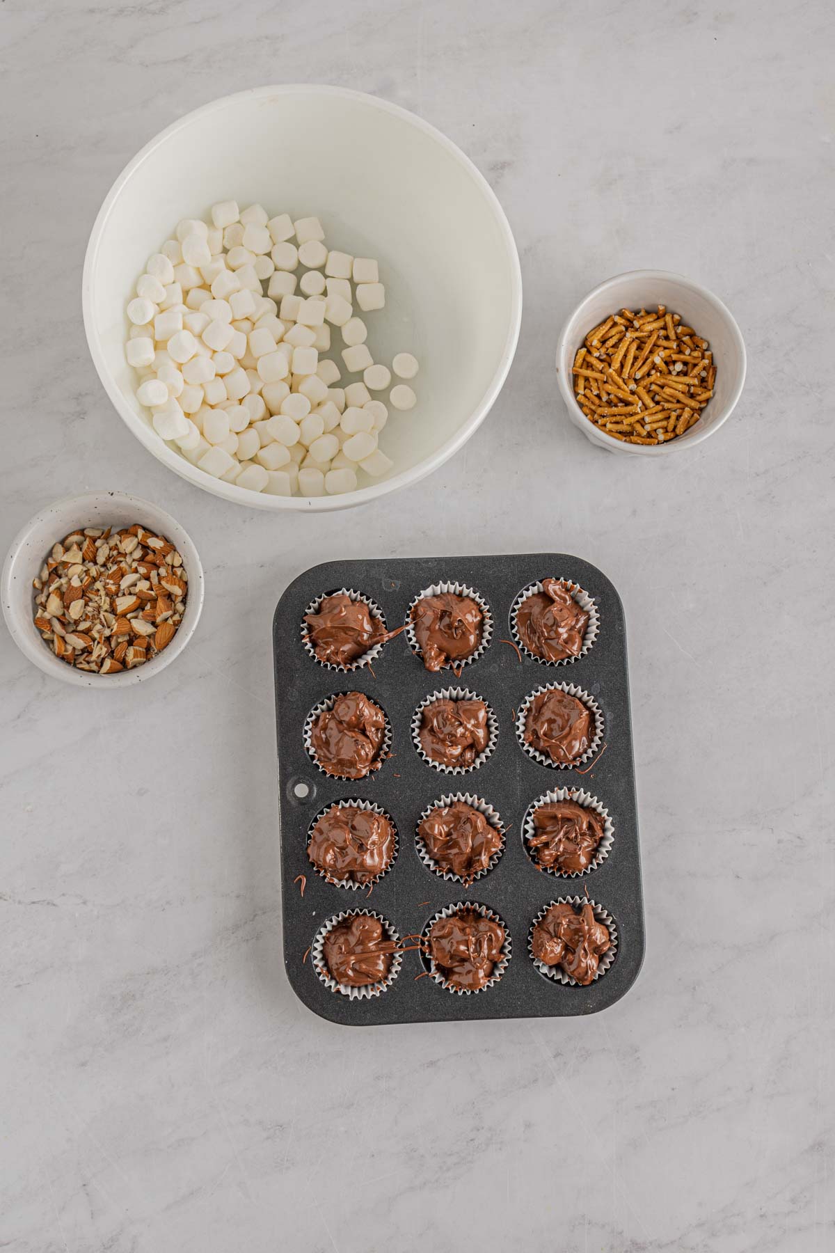rocky road bites without topping in muffin tins