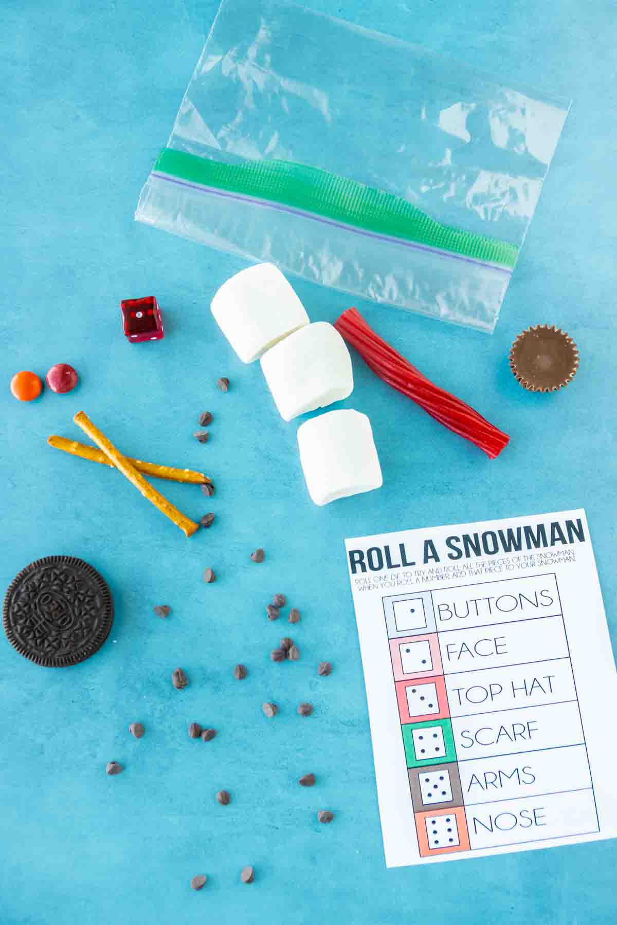 supplies needed to play roll a snowman