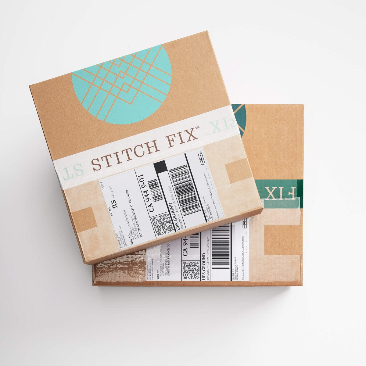 two Stitch Fix boxes stacked on top of each other
