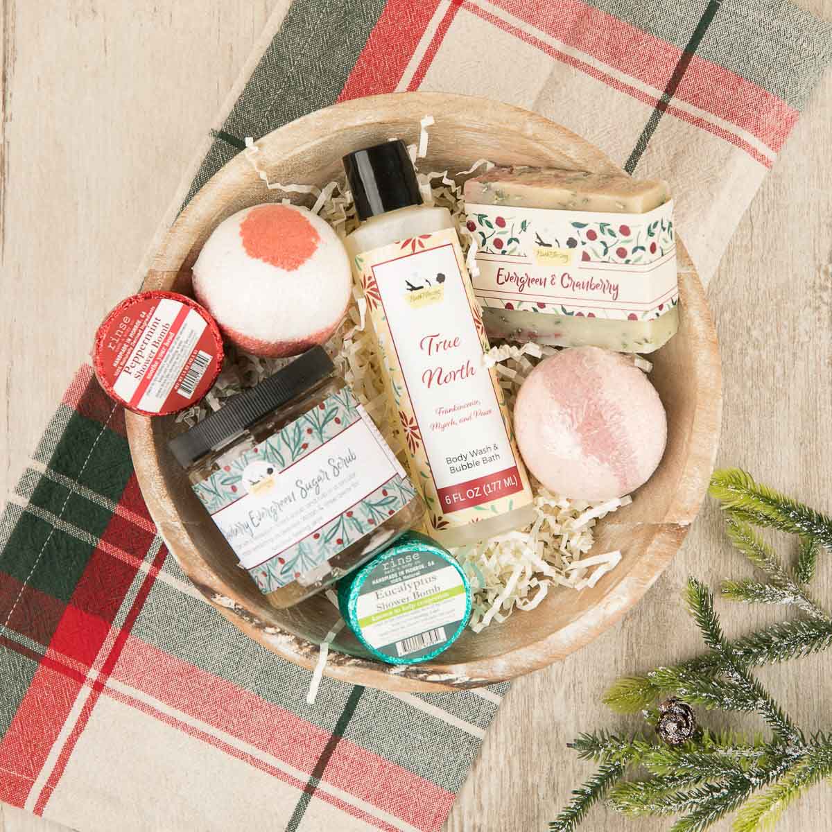 basket of bath soaps and bombs