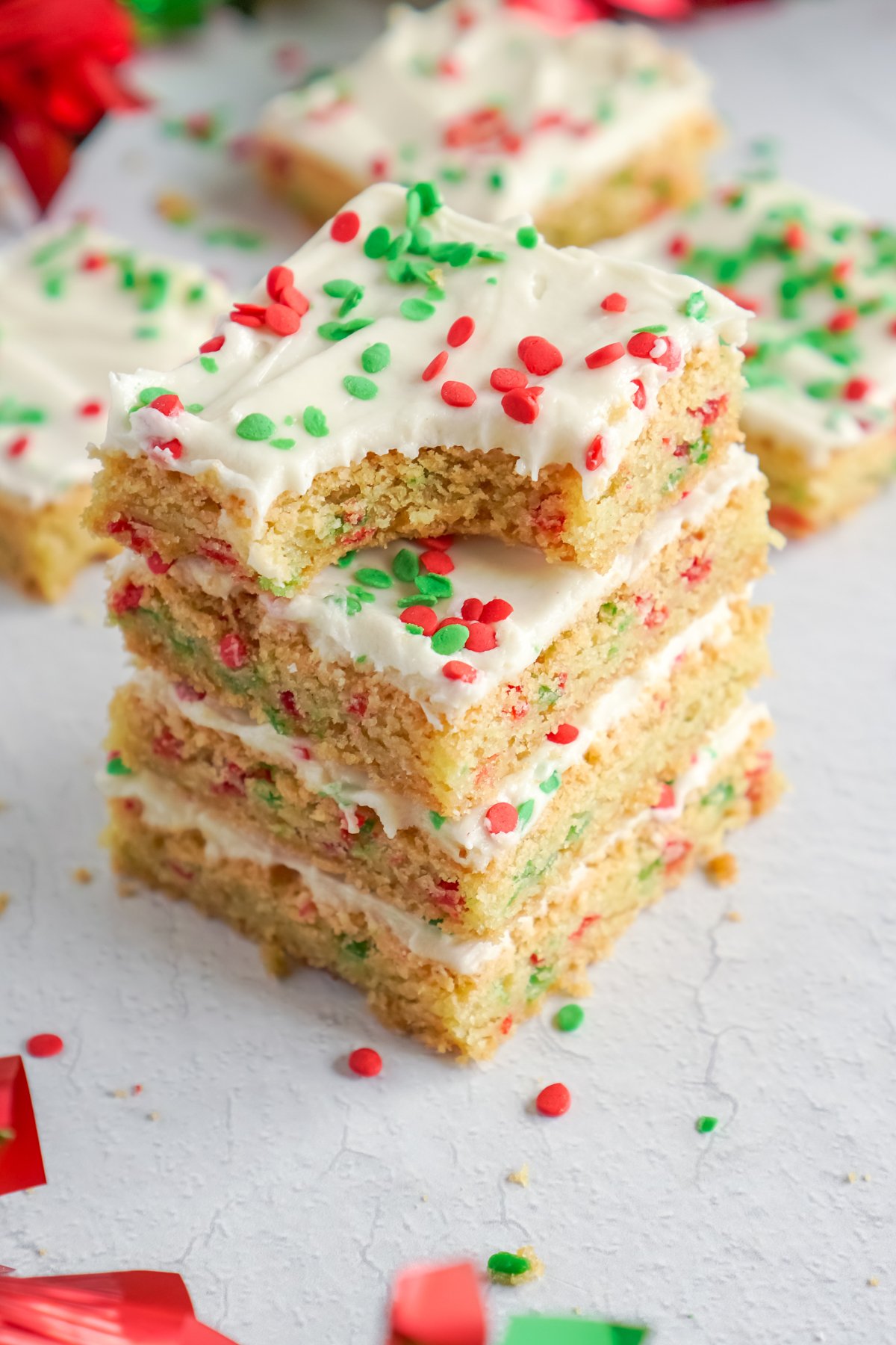 stack of Christmas sugar cookie bars