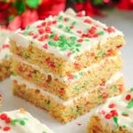 stack of Christmas sugar cookie bars on top of each other