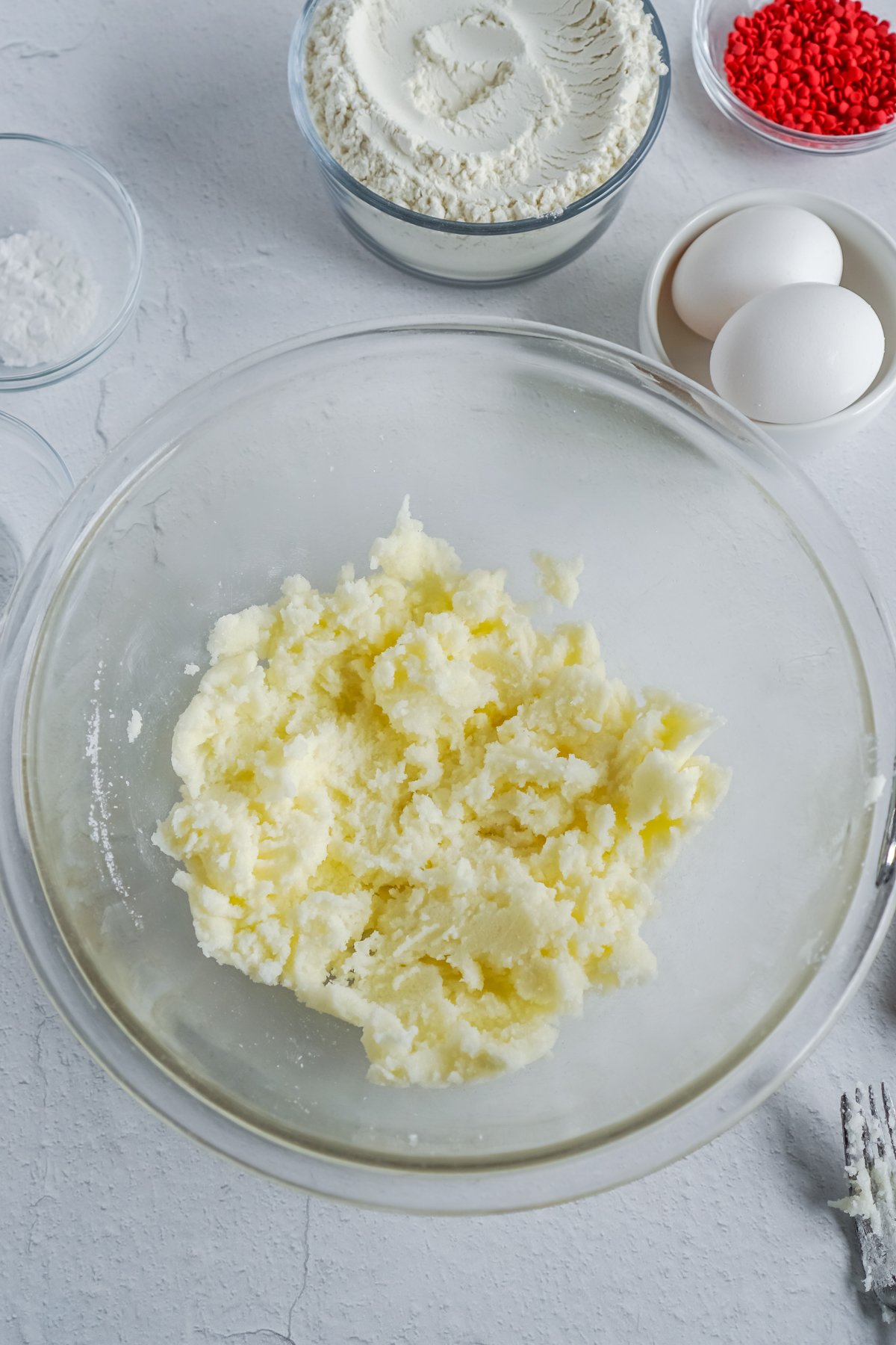 creamed sugar and butter in a glass bowl