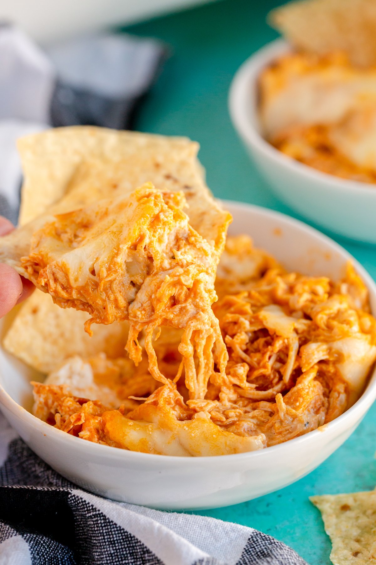 small bowl of baked buffalo chicken dip