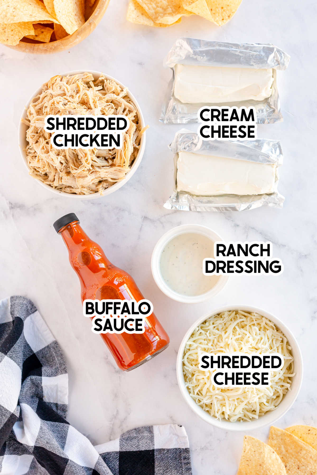 buffalo chicken dip ingredients with labels