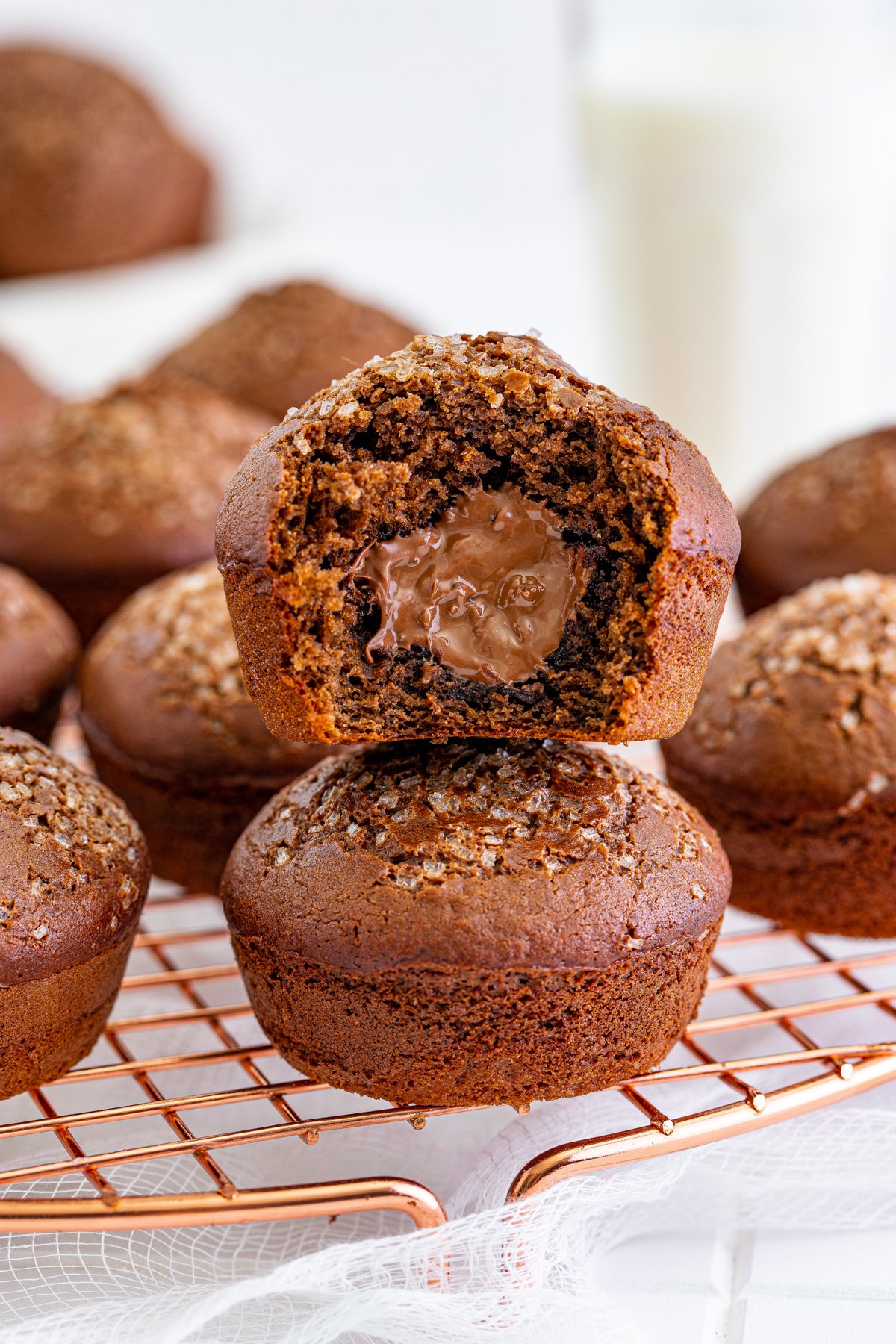 Two Nutella muffins stacked on top of each other