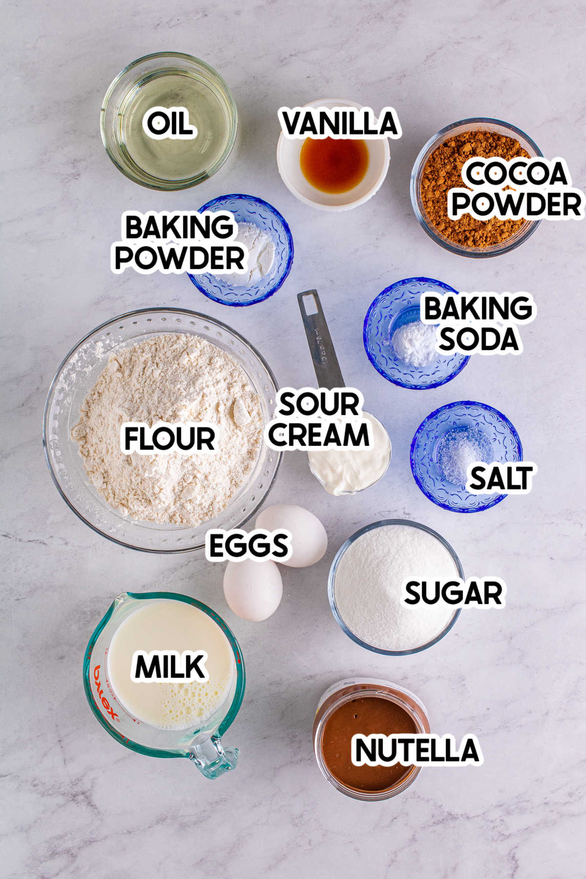 ingredients for Nutella muffins with labels