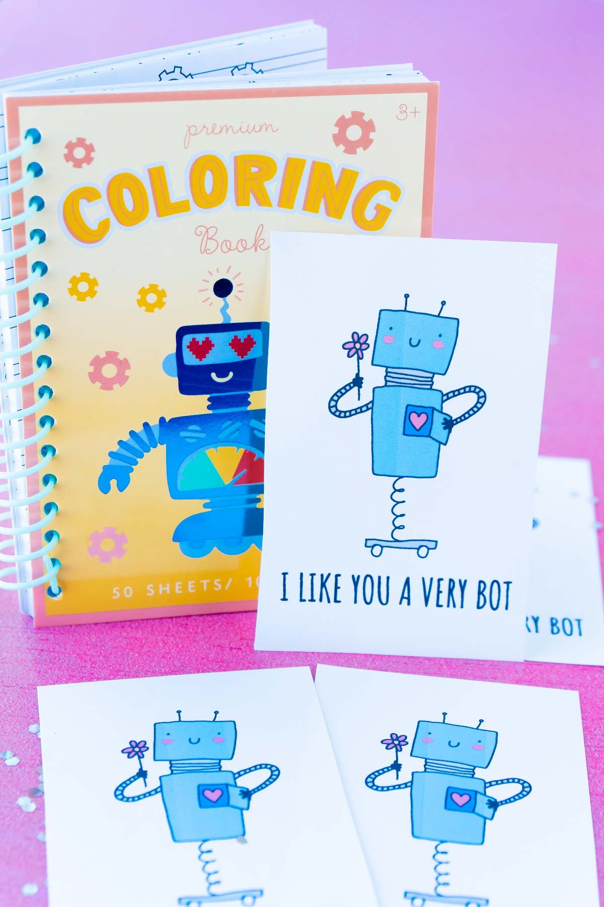 Robot valentine with a robot notebook