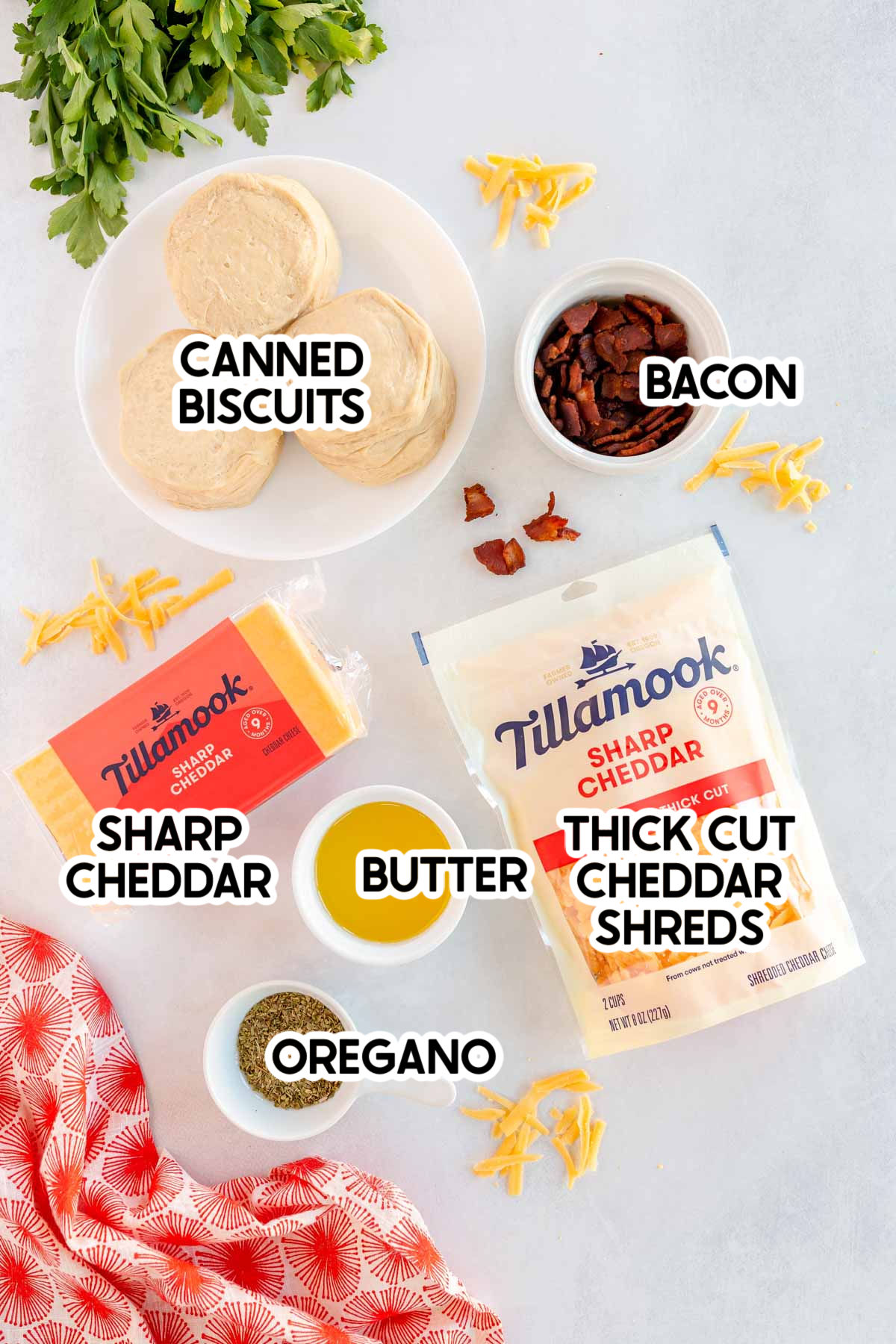 ingredients for bacon cheese bombs with labels