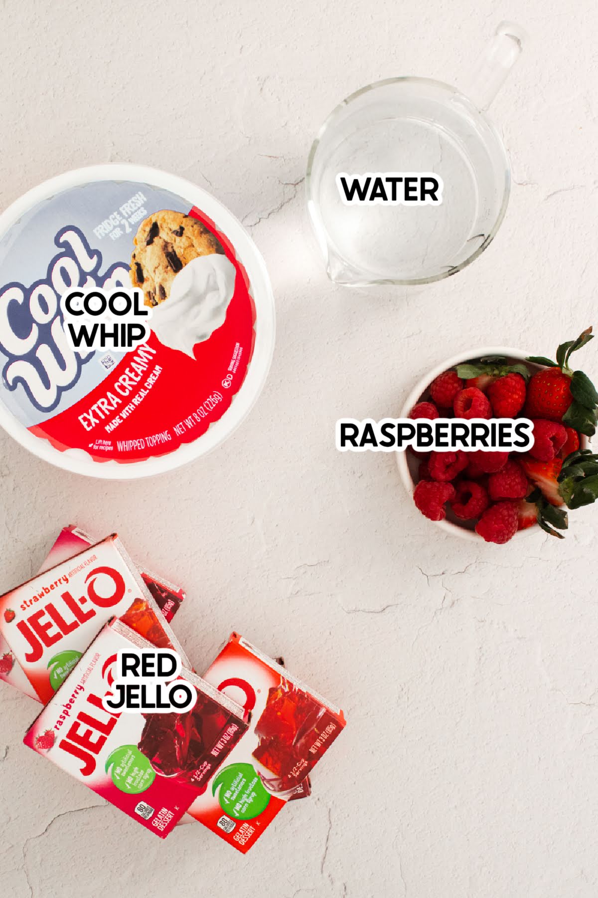 ingredients for a layered jello dessert 