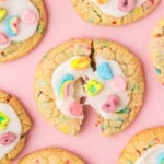 Lucky Charms cookies on a pink background