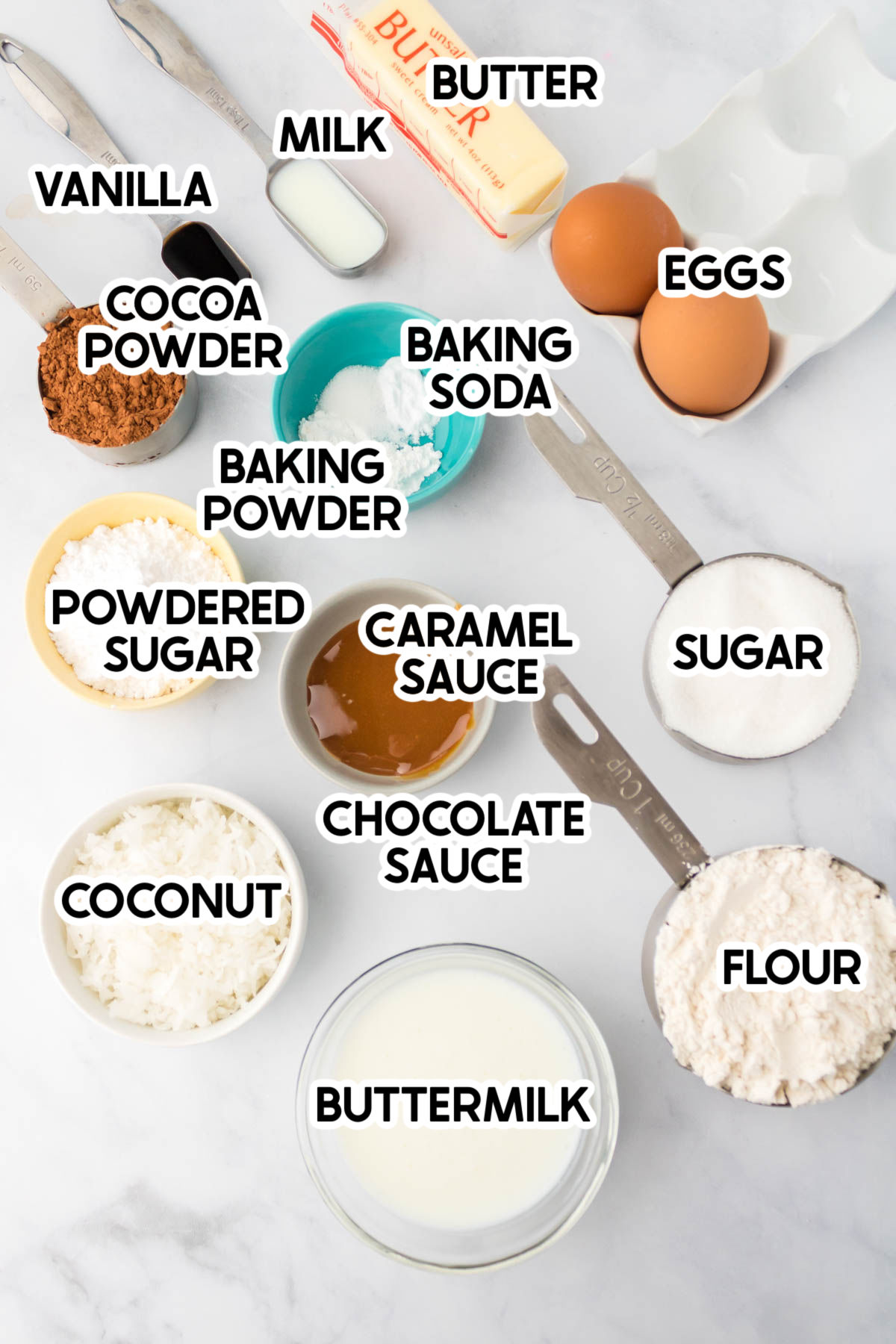 ingredients for samoa cupcakes with labels