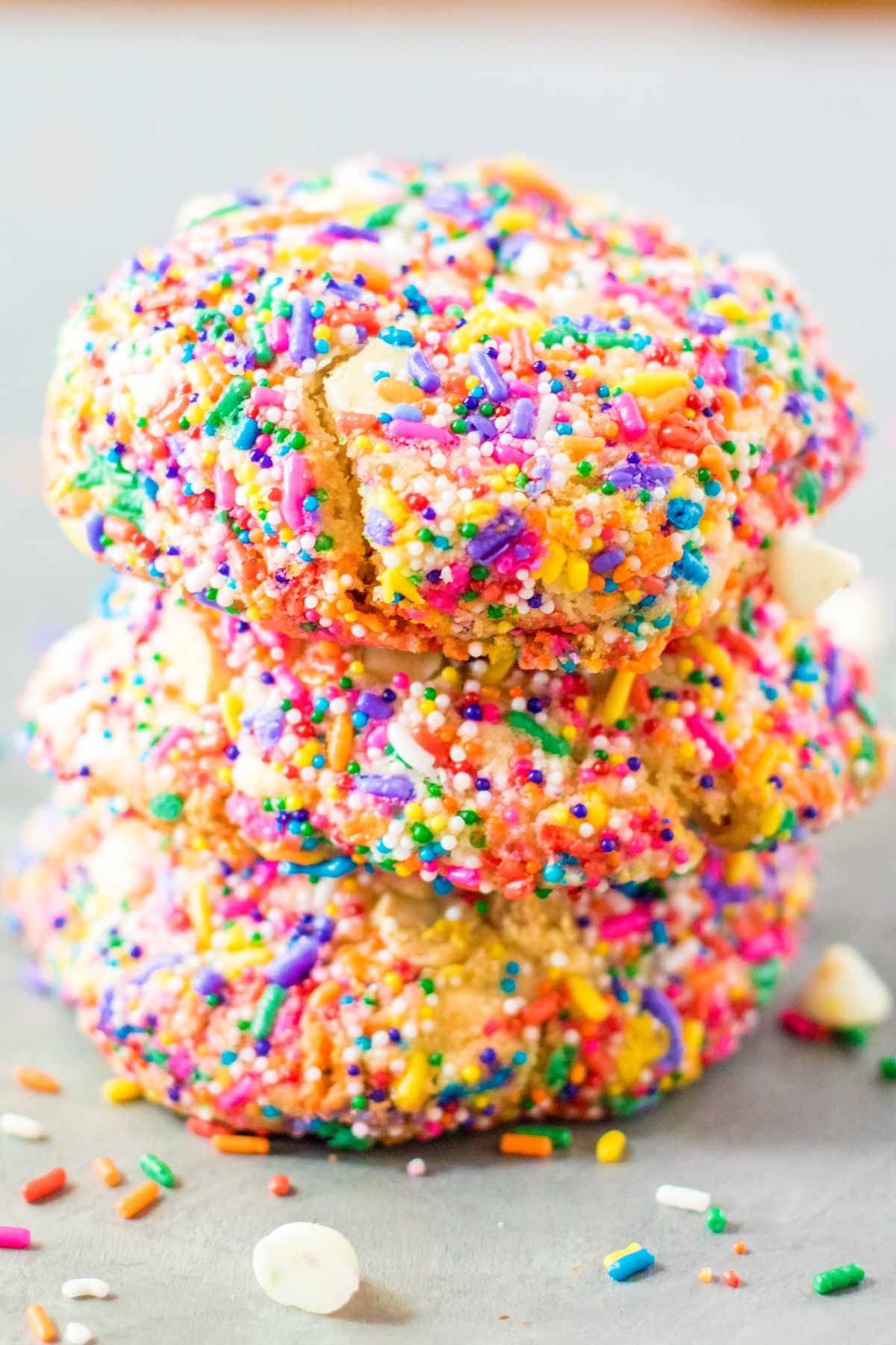 three stacked sprinkles on top of each other