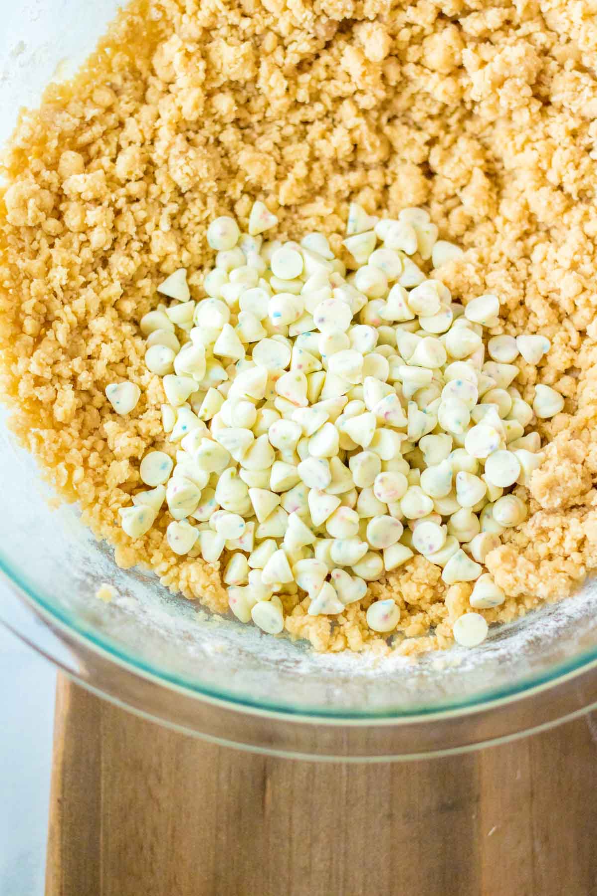 sprinkle cookie batter with white chocolate chips