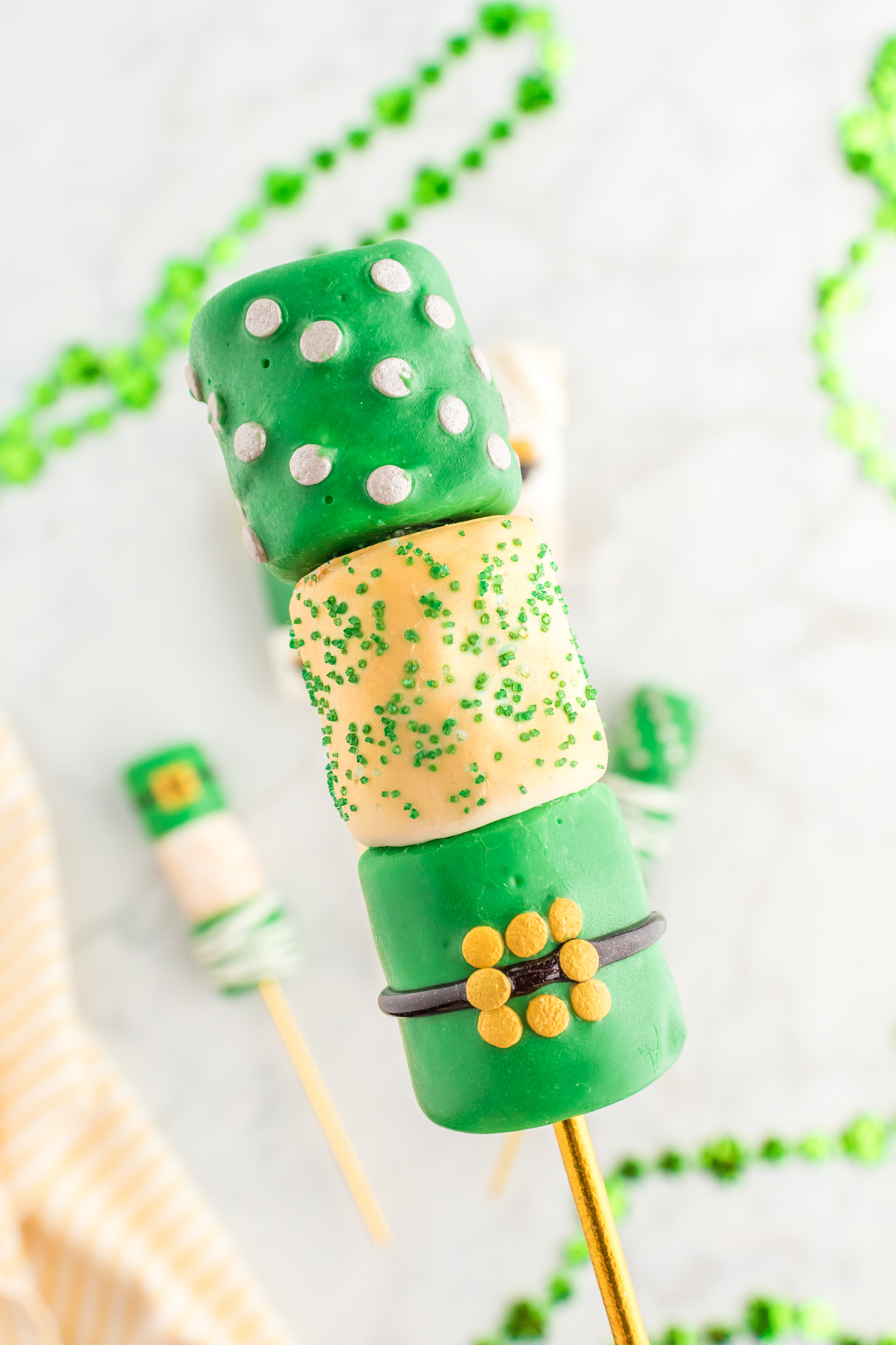 St. Patrick's Day marshmallows on a stick