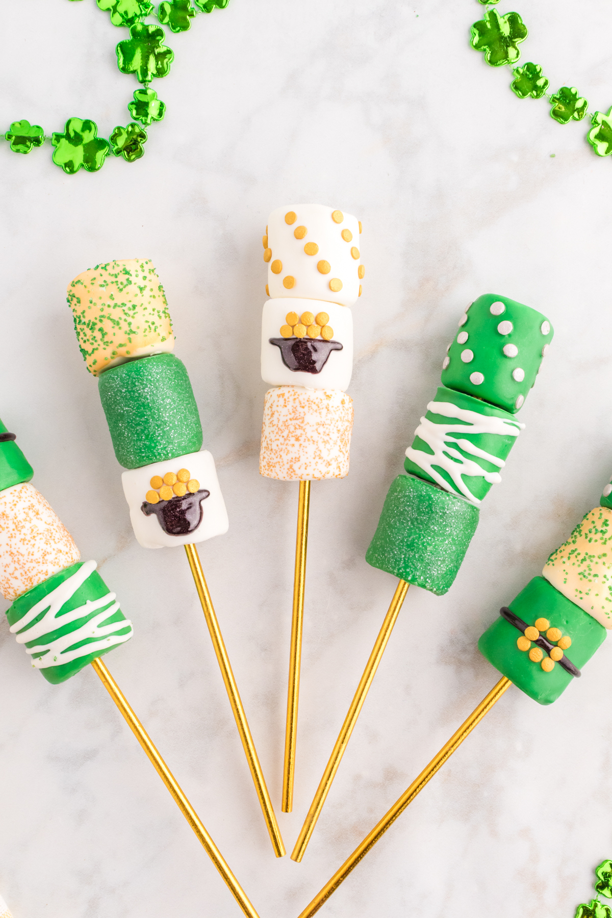 St. Patrick's Day marshmallow pops on sticks