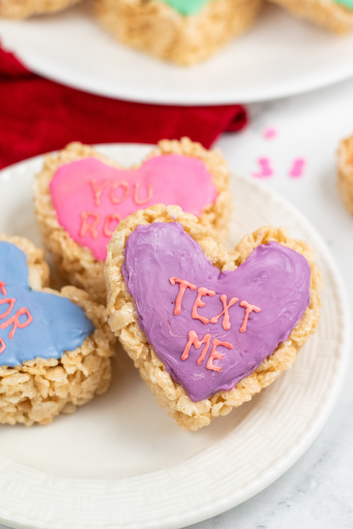 Valentine's Day rice krispy treats that look like conversation hearts