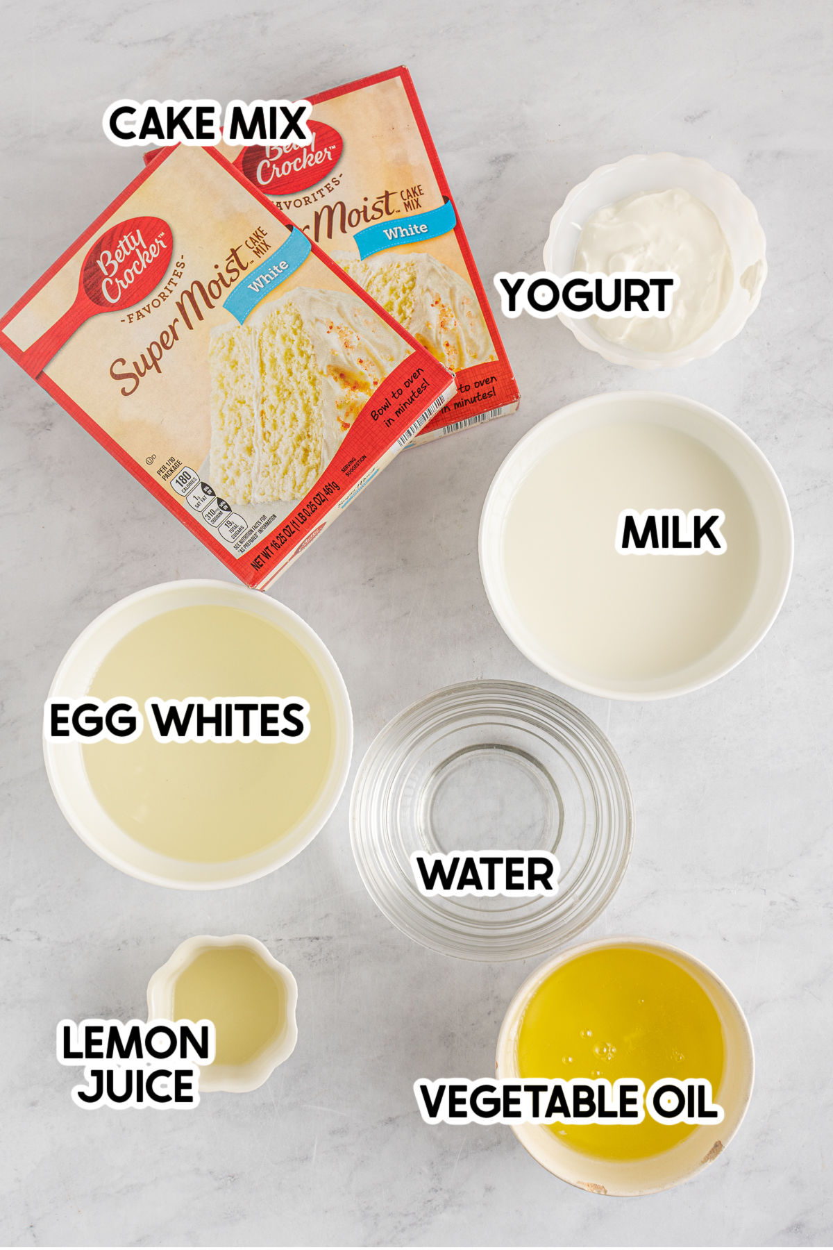 ingredients for an Easter egg cake with labels