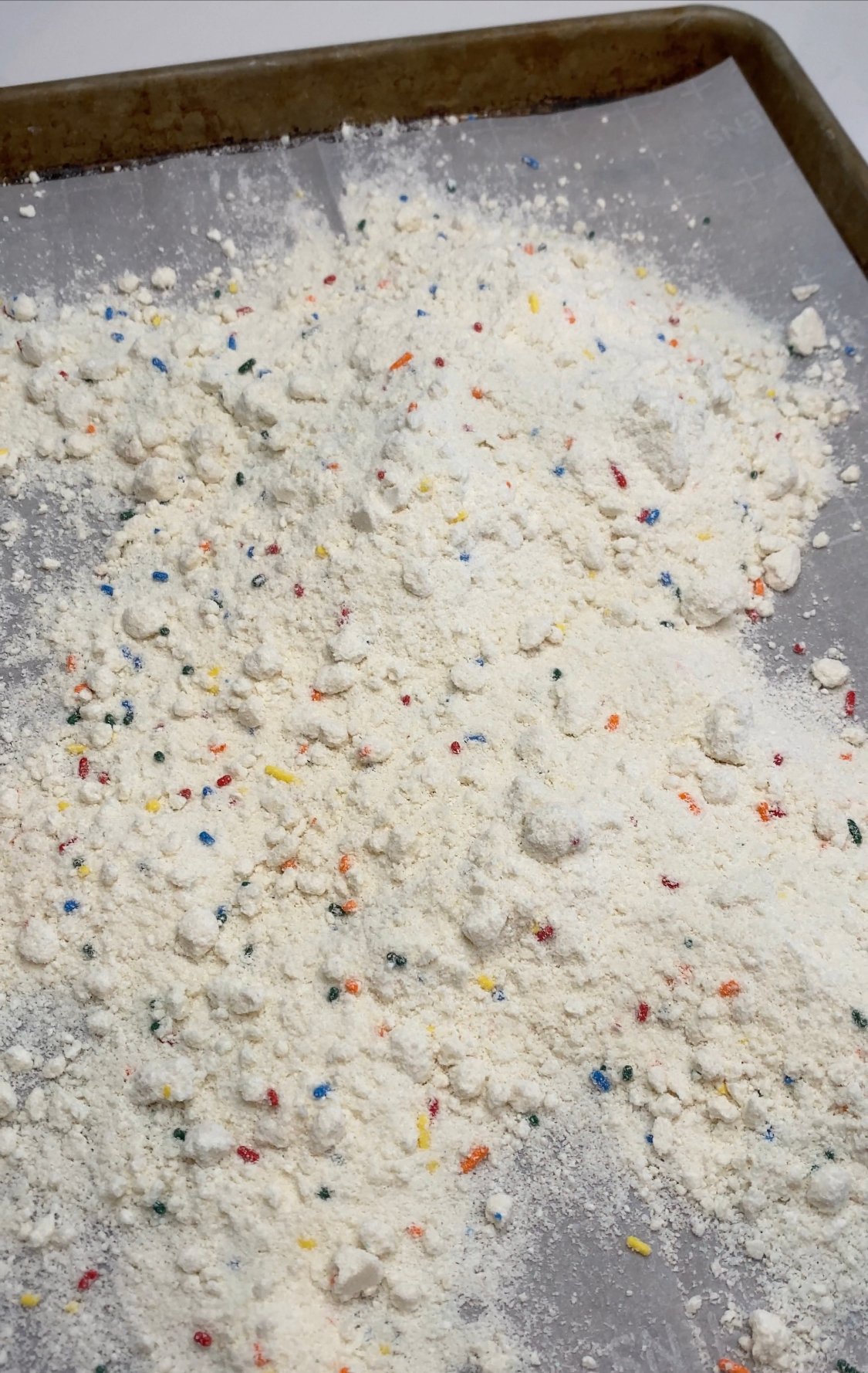 cake mix on a baking sheet