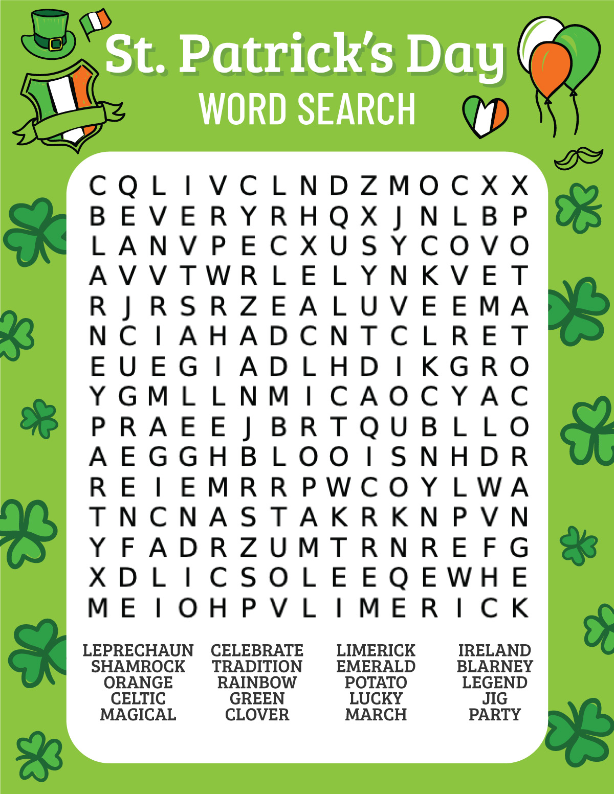 St. Patrick's Day word search