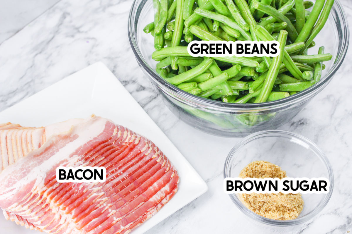 ingredients for bacon wrapped green beans with labels