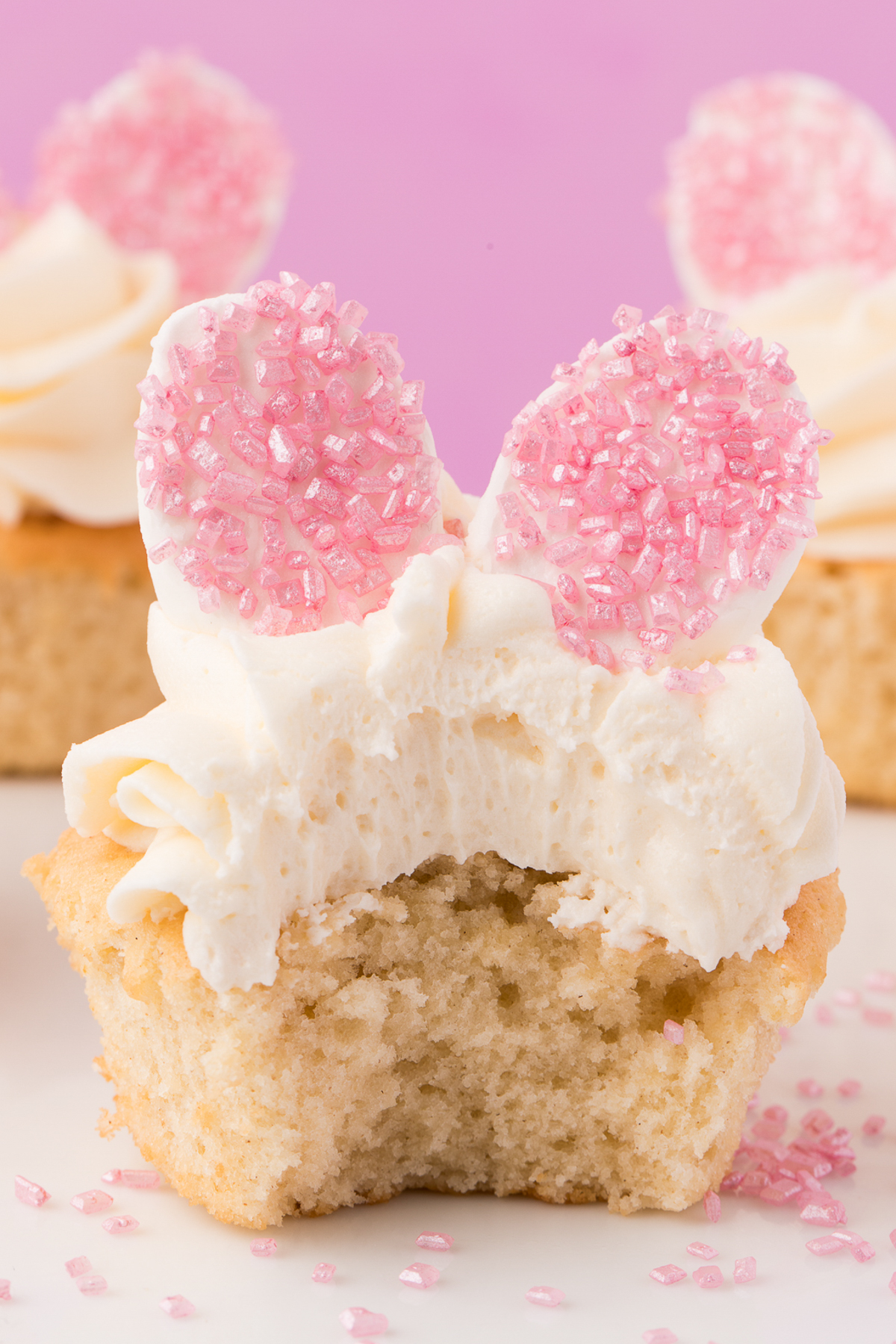 bunny cupcakes with a bite bitten out of it
