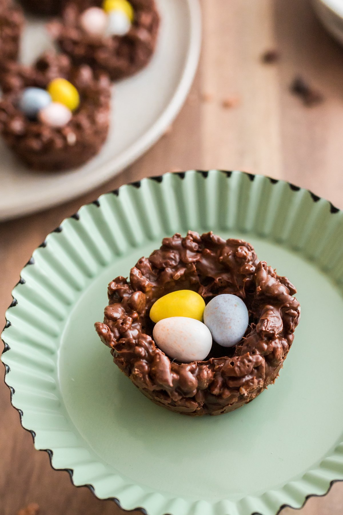 chocolate nests on a cake stand