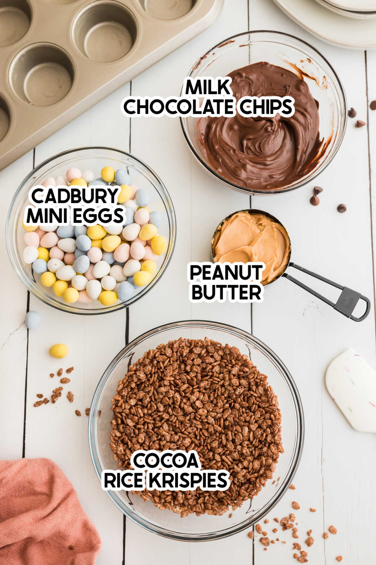 ingredients for chocolate nests with labels