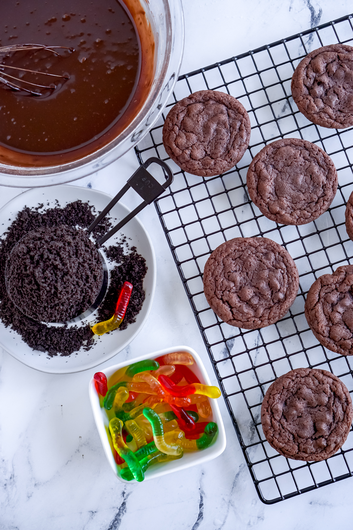 chocolate cookies on a cooling rack