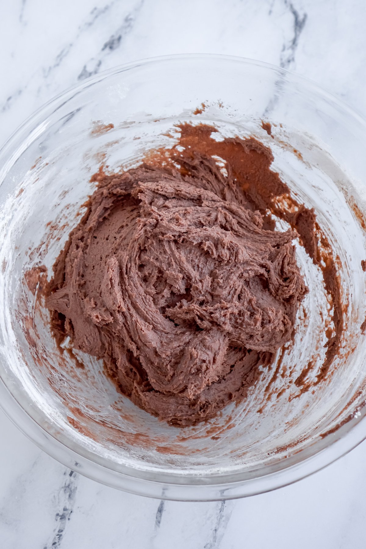 batter for dirt cookies in a glass bowl