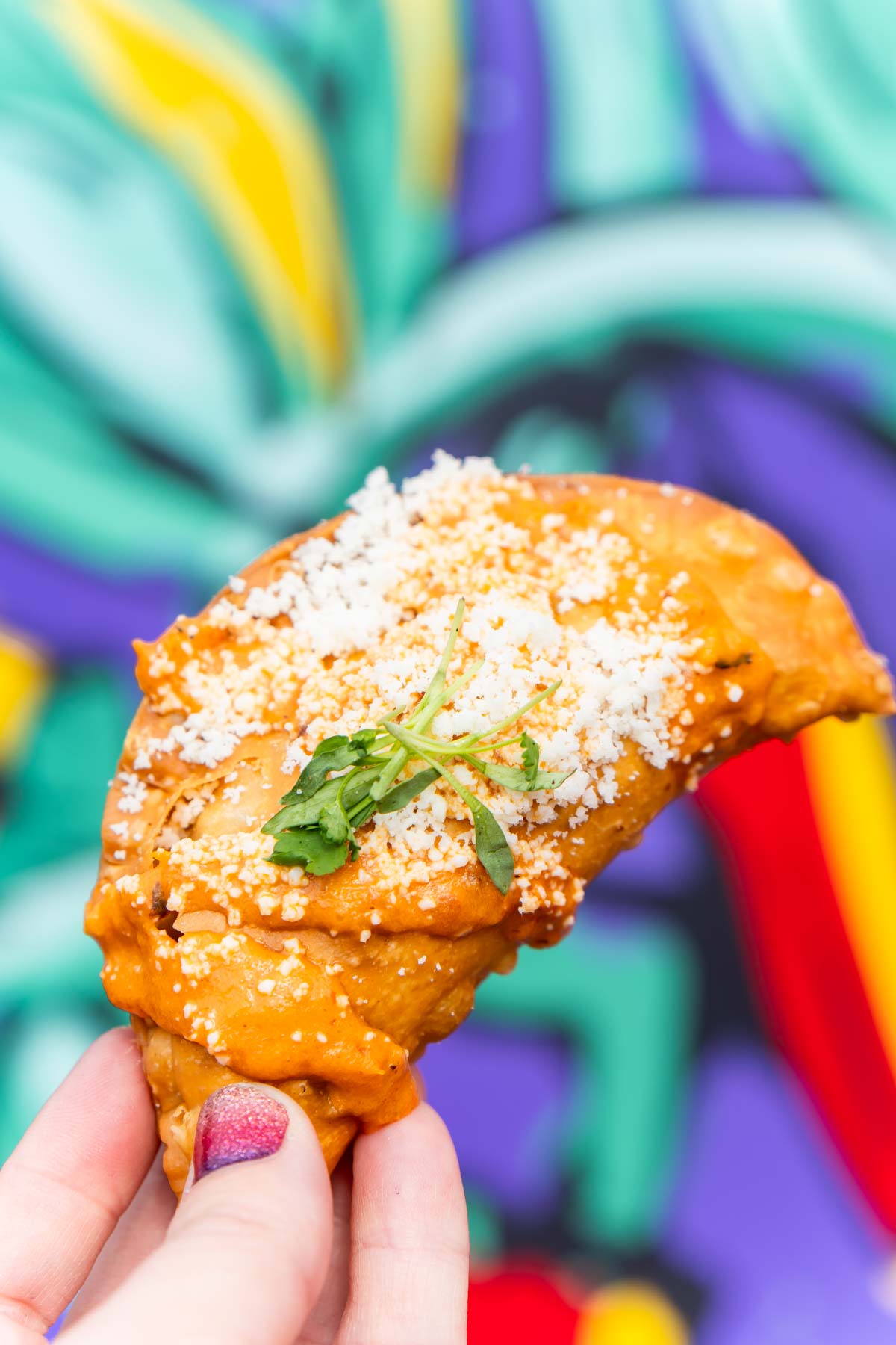 hand holding an empanada at the Disneyland food and wine festival
