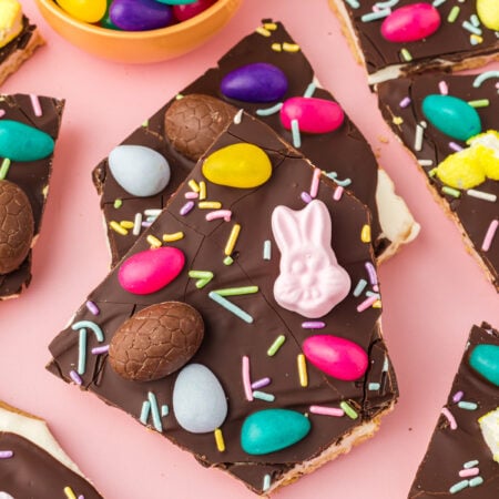 piece of Easter chocolate bark with candy on top