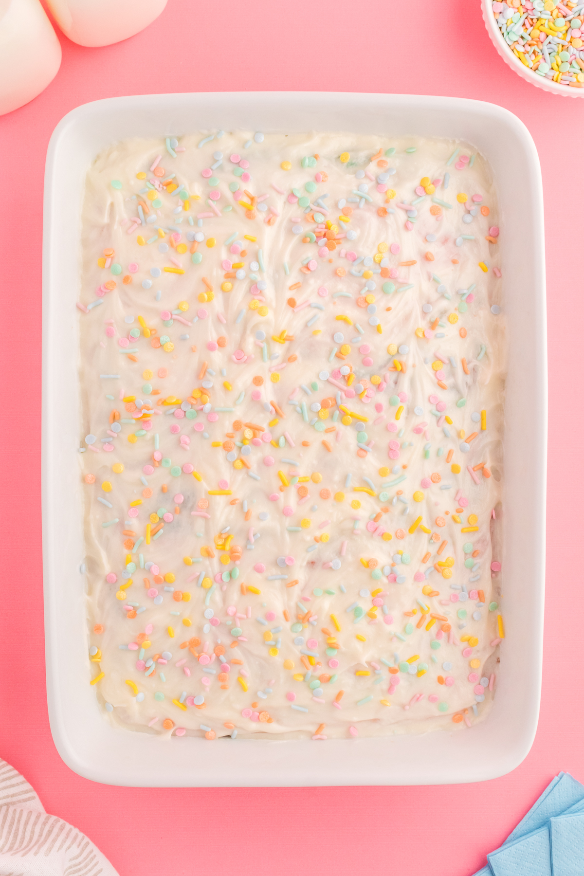 frosted Easter cake with sprinkles on top