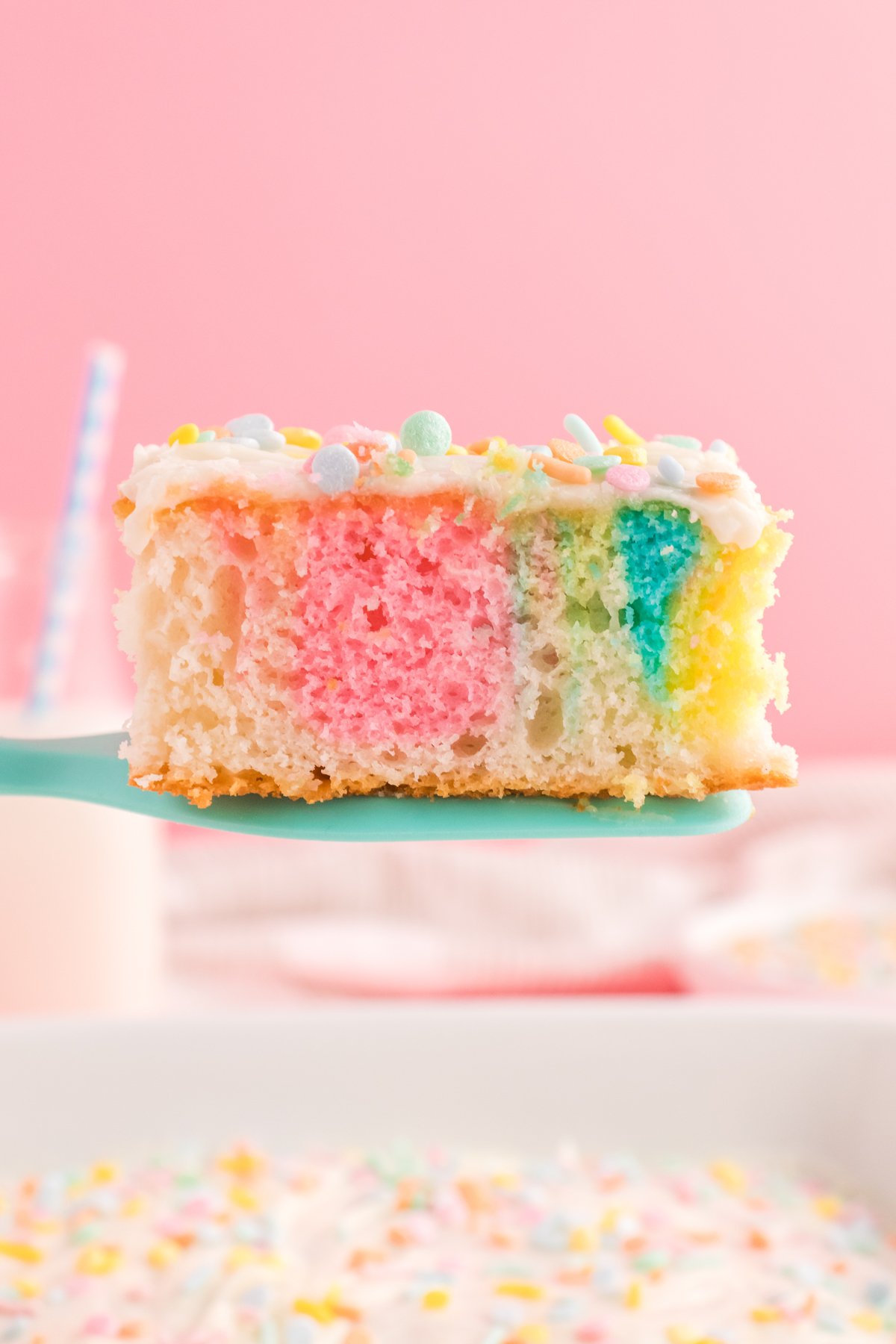 a slice of Easter cake on a spatula