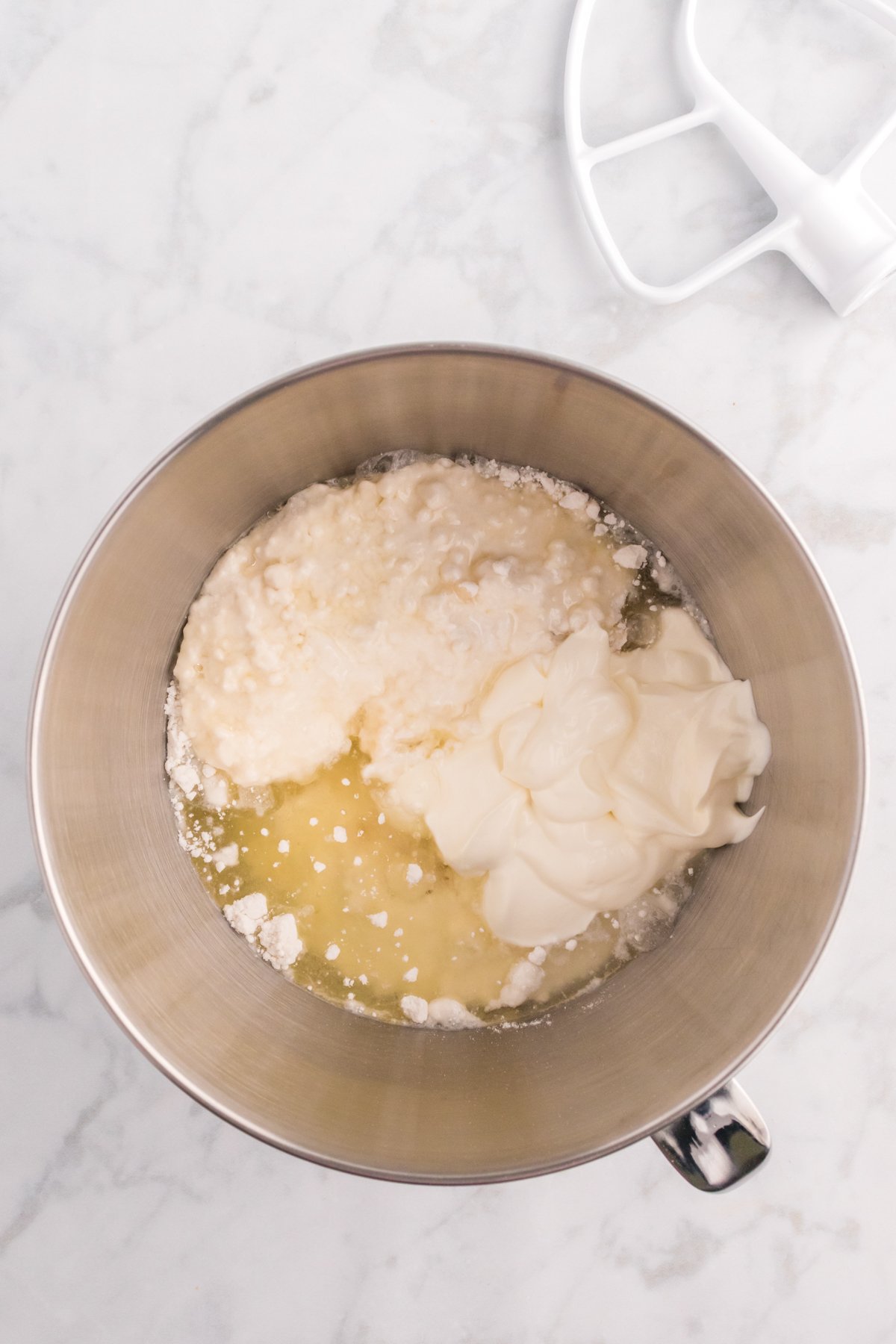 Easter cake batter in a metal bowl