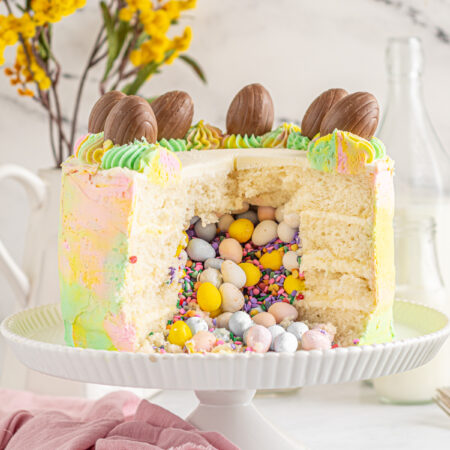 Easter egg cake on a cake plate