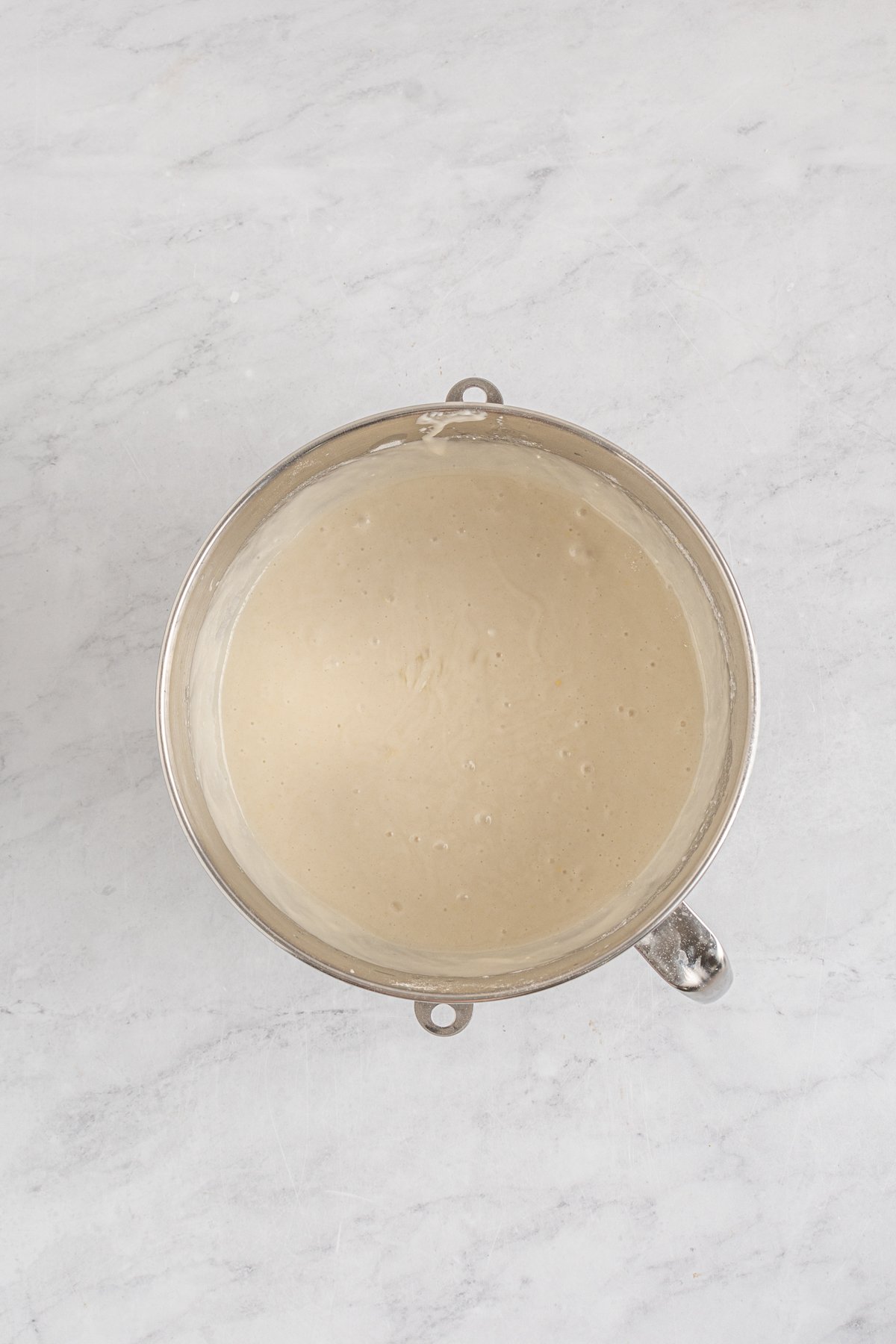 Easter egg cake batter in a metal bowl