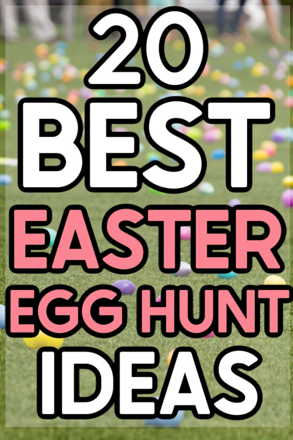 Picture of an Easter egg hunt with text on top