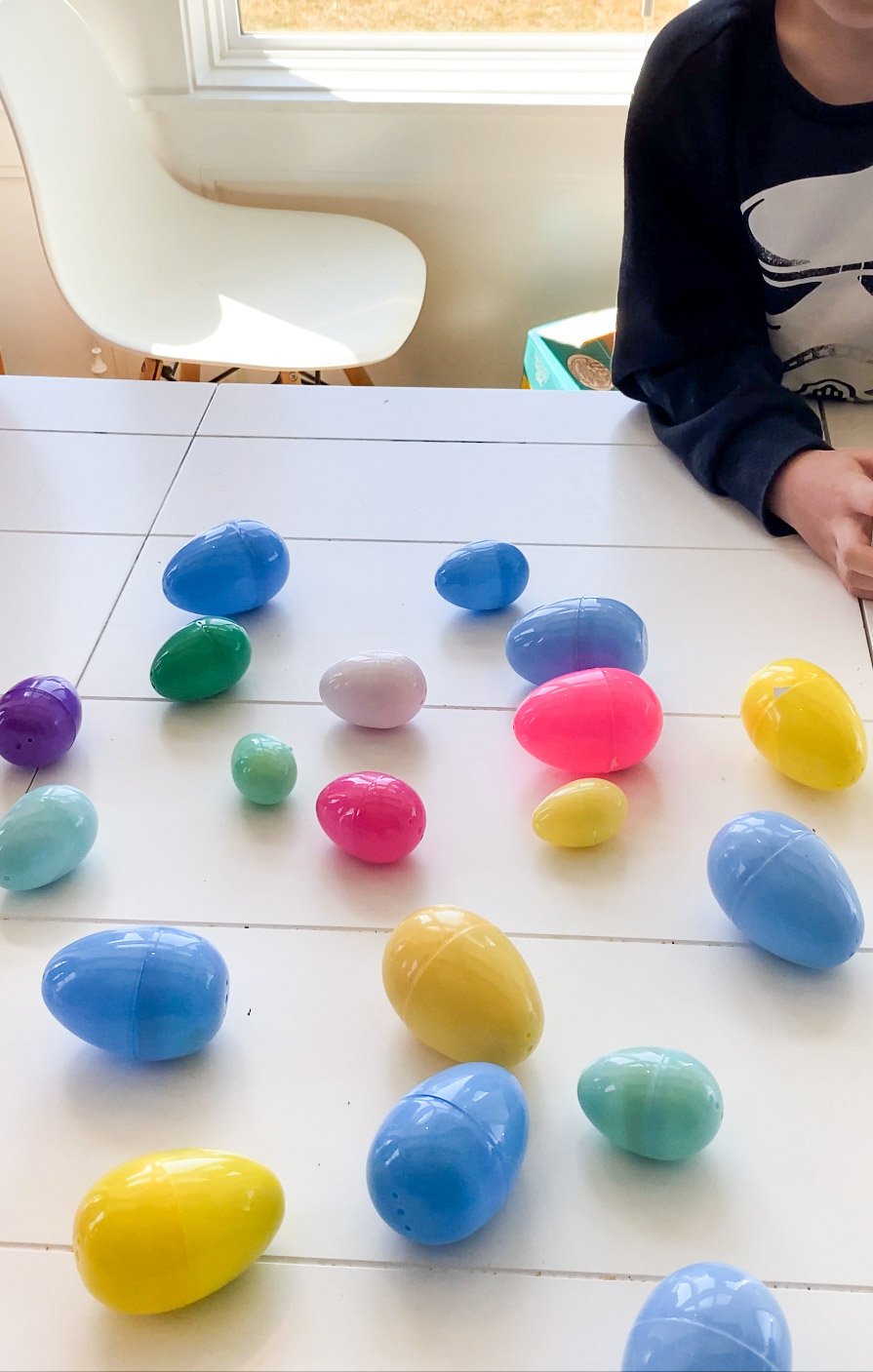 Easter eggs laid out on a table