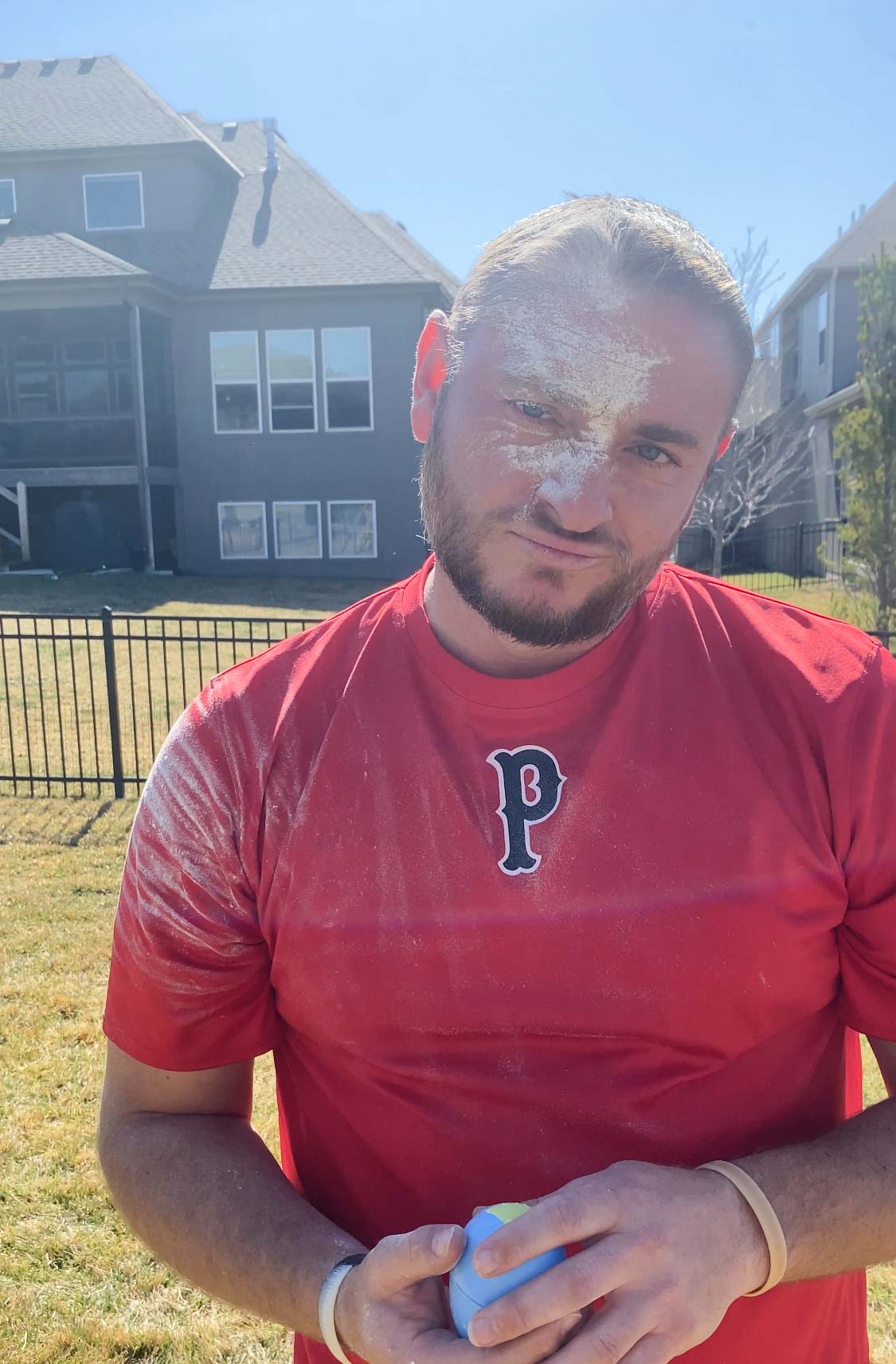 Man with flour on his face