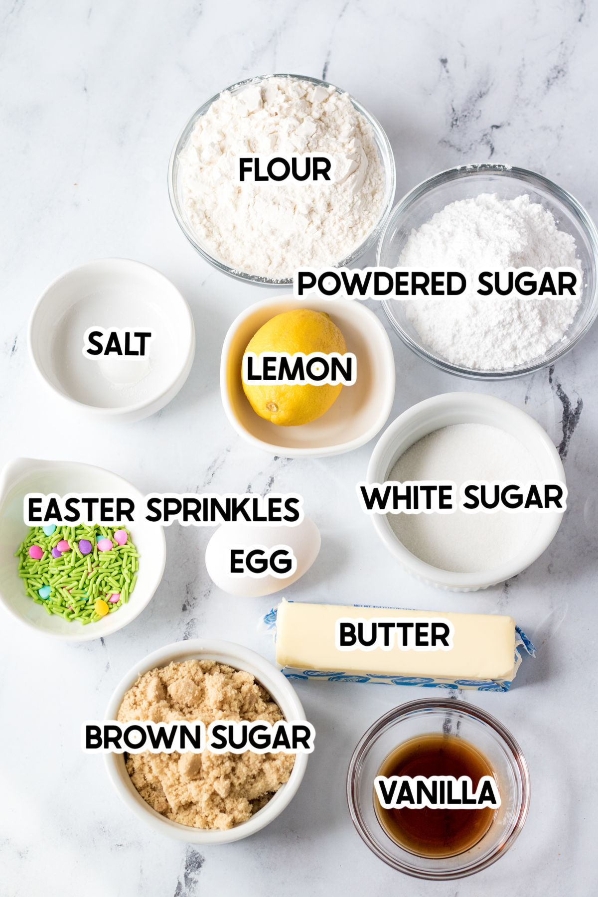 ingredients for Easter cookies with labels