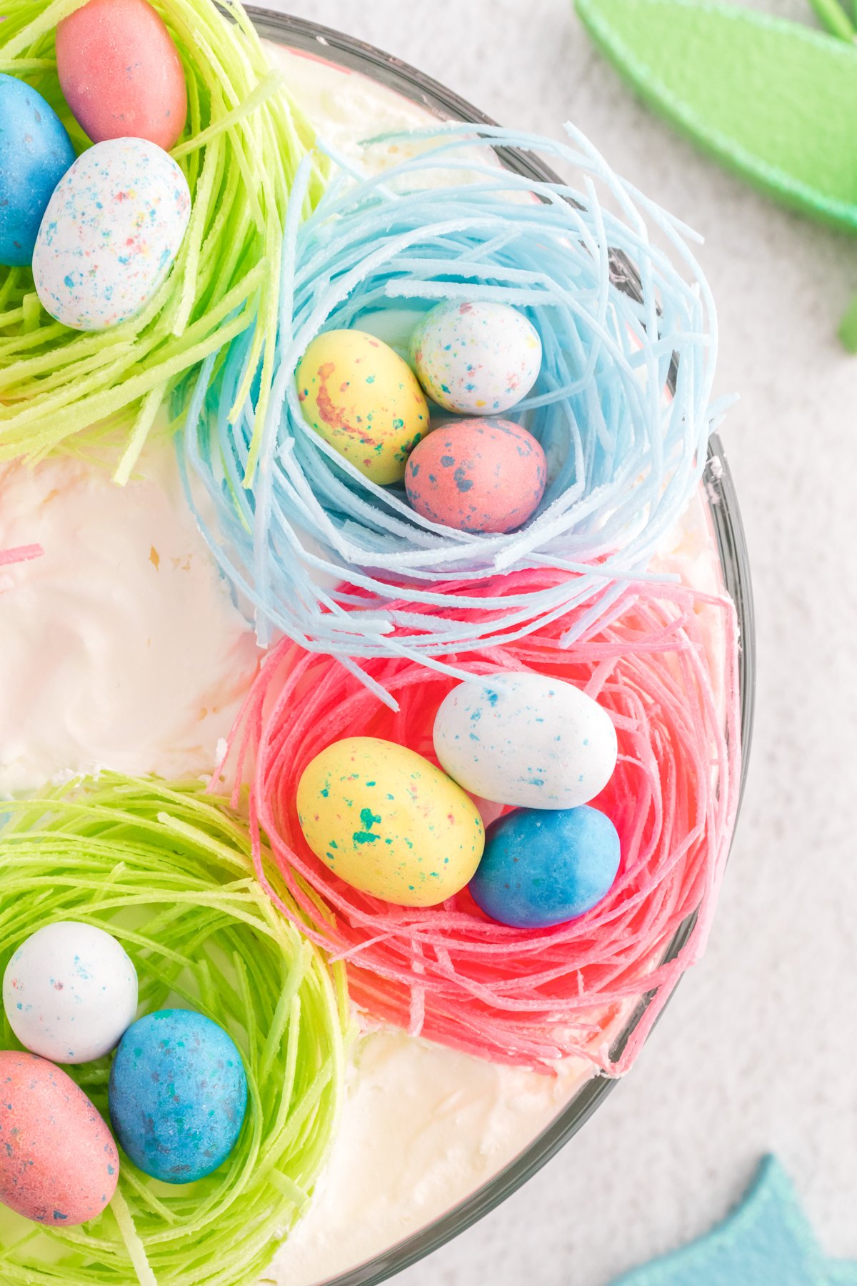 Easter trifle with candy grass on top