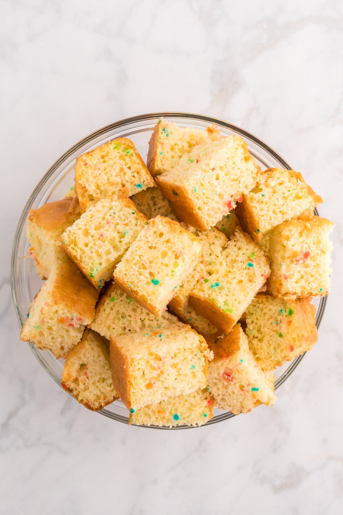 pieces of cake in a trifle dish