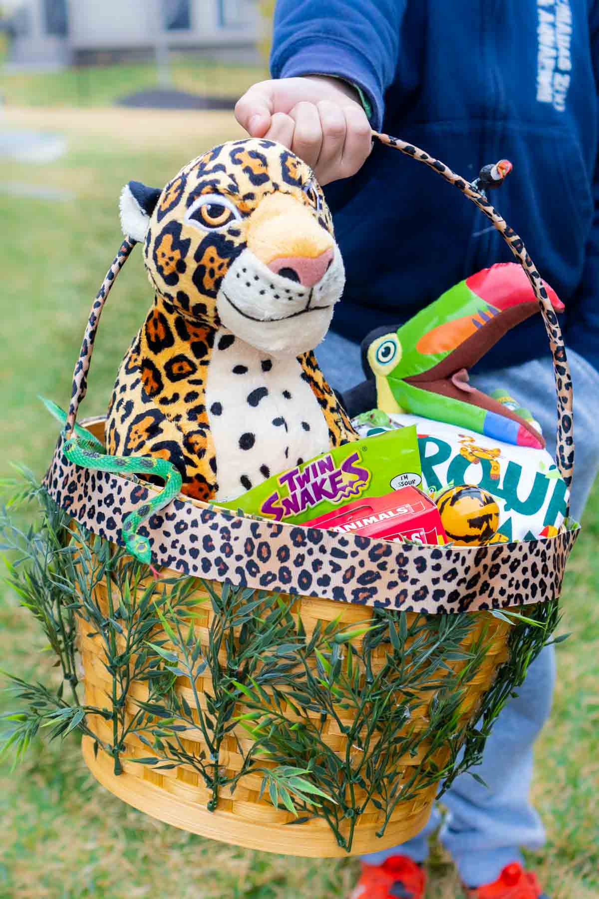boy holding an Encanto Easter basket