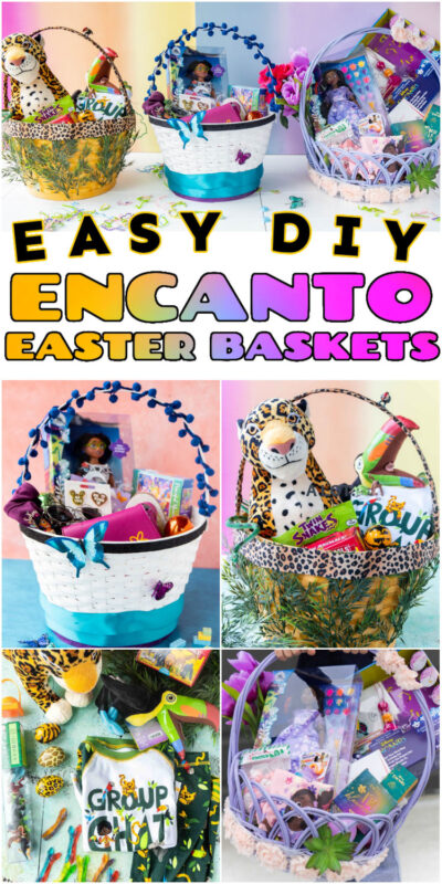 collage of Encanto Easter baskets