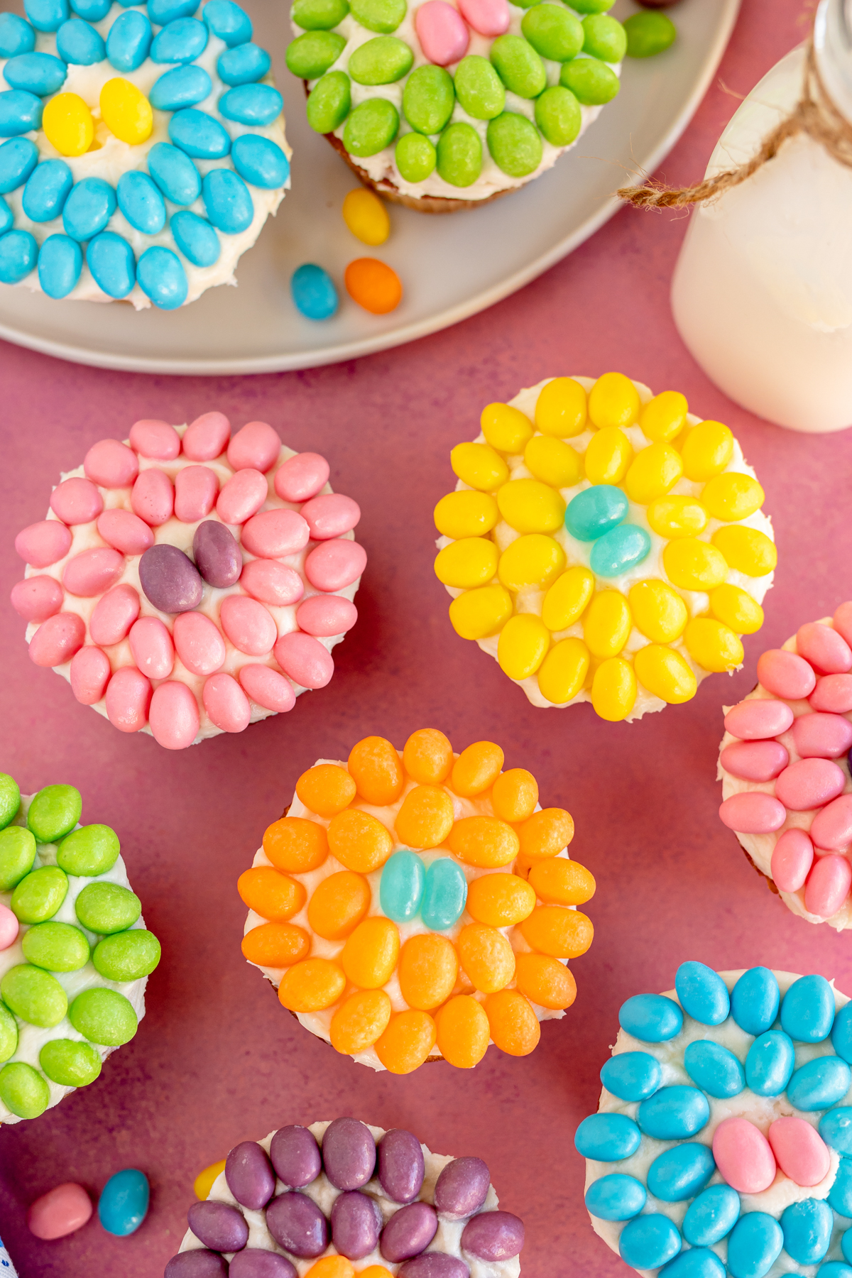 flower cupcakes made with jelly beans