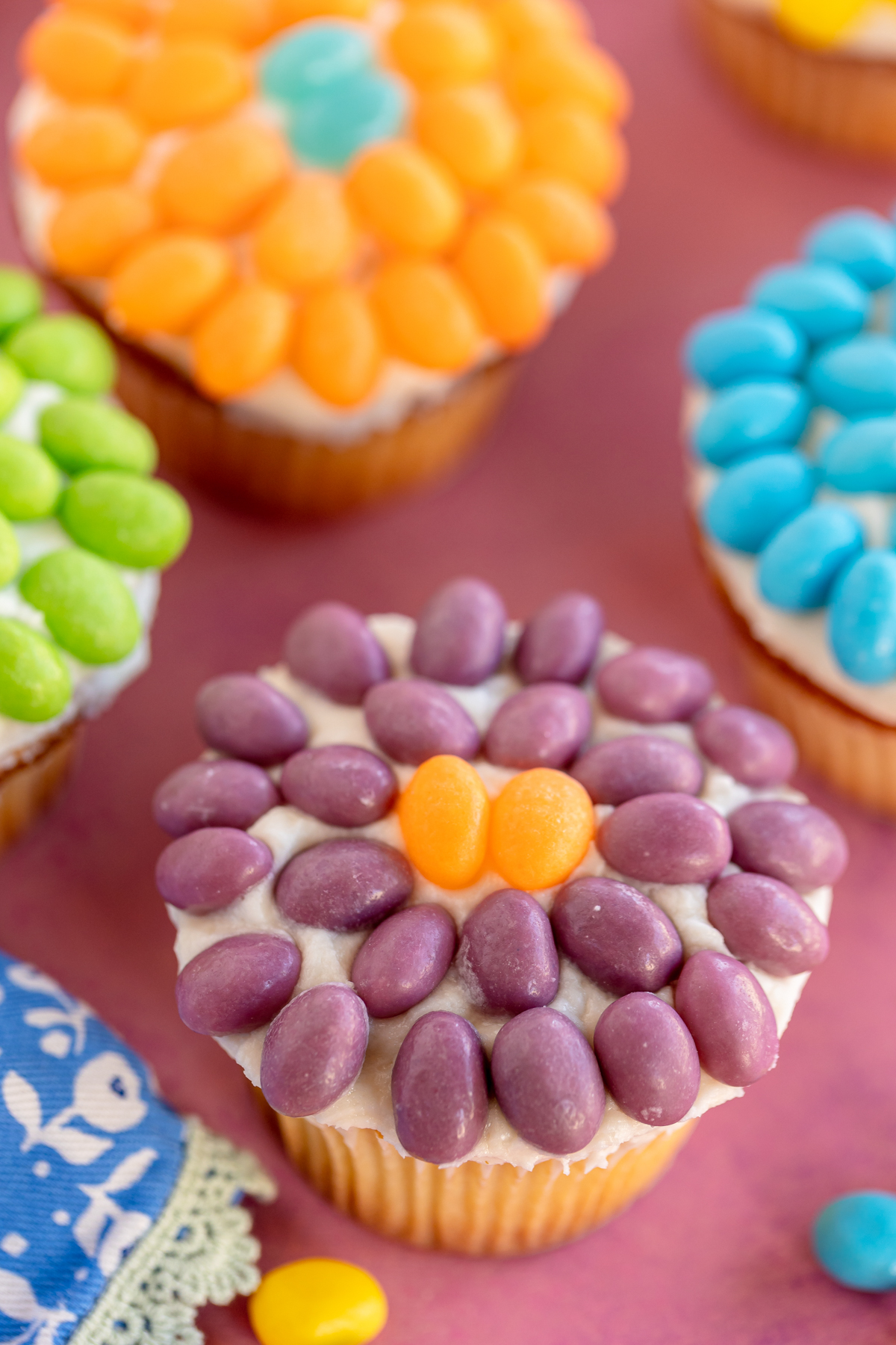 flower cupcakes with jelly beans